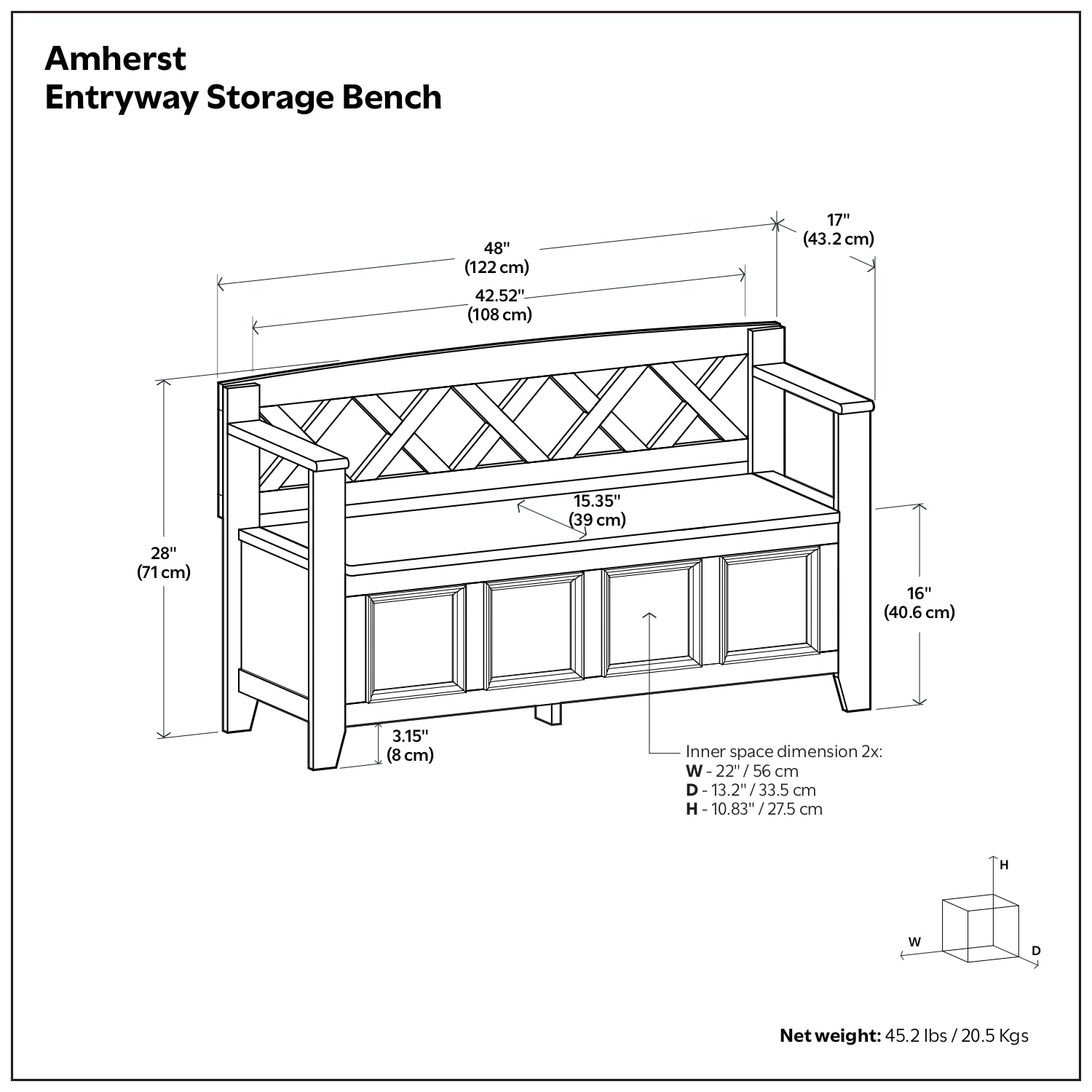 Natural Aged Brown | Amherst Entryway Storage Bench