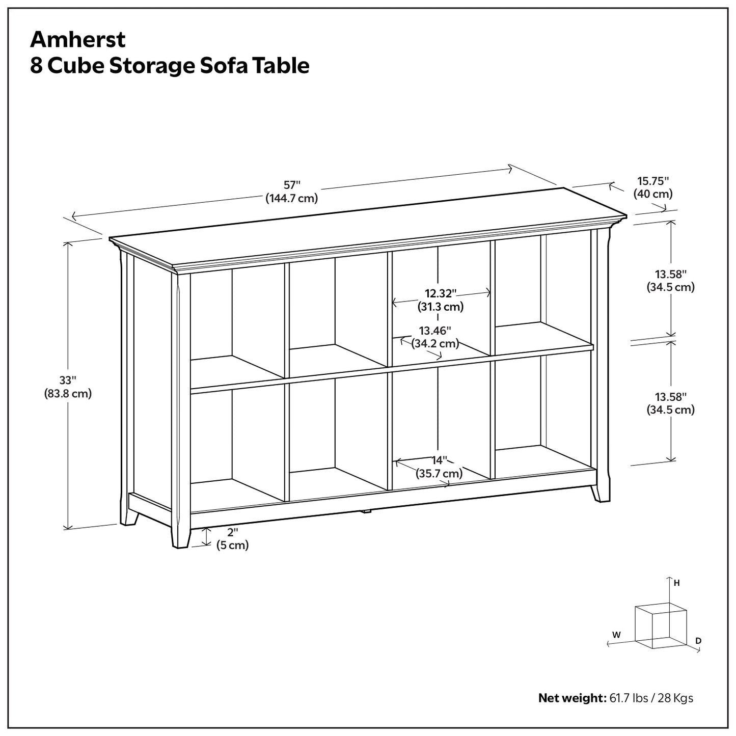 White | Amherst 8 Cube Storage Sofa Table