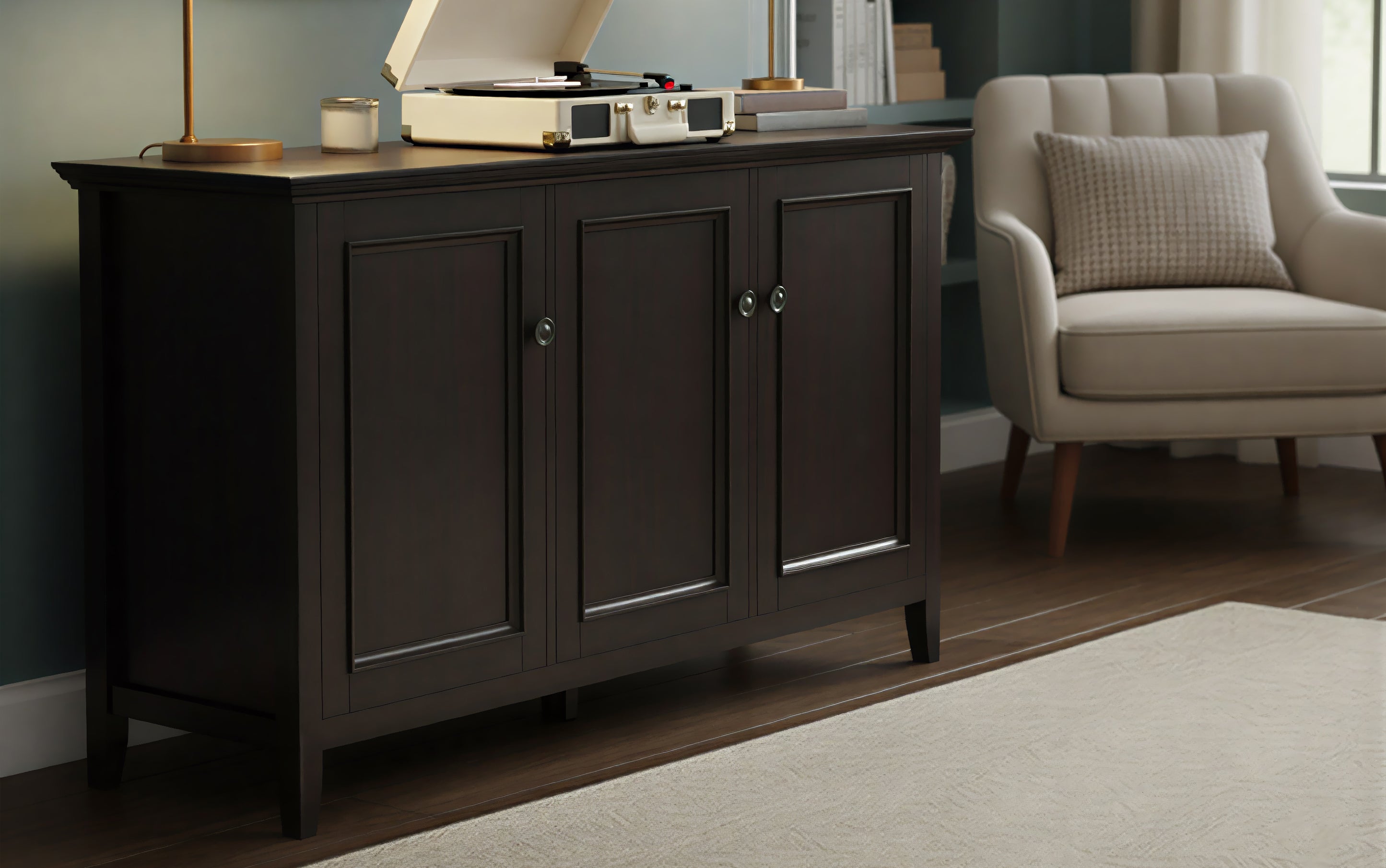 Hardwood Storage Cabinet | Amherst 3 Door Cabinet – Simpli Home