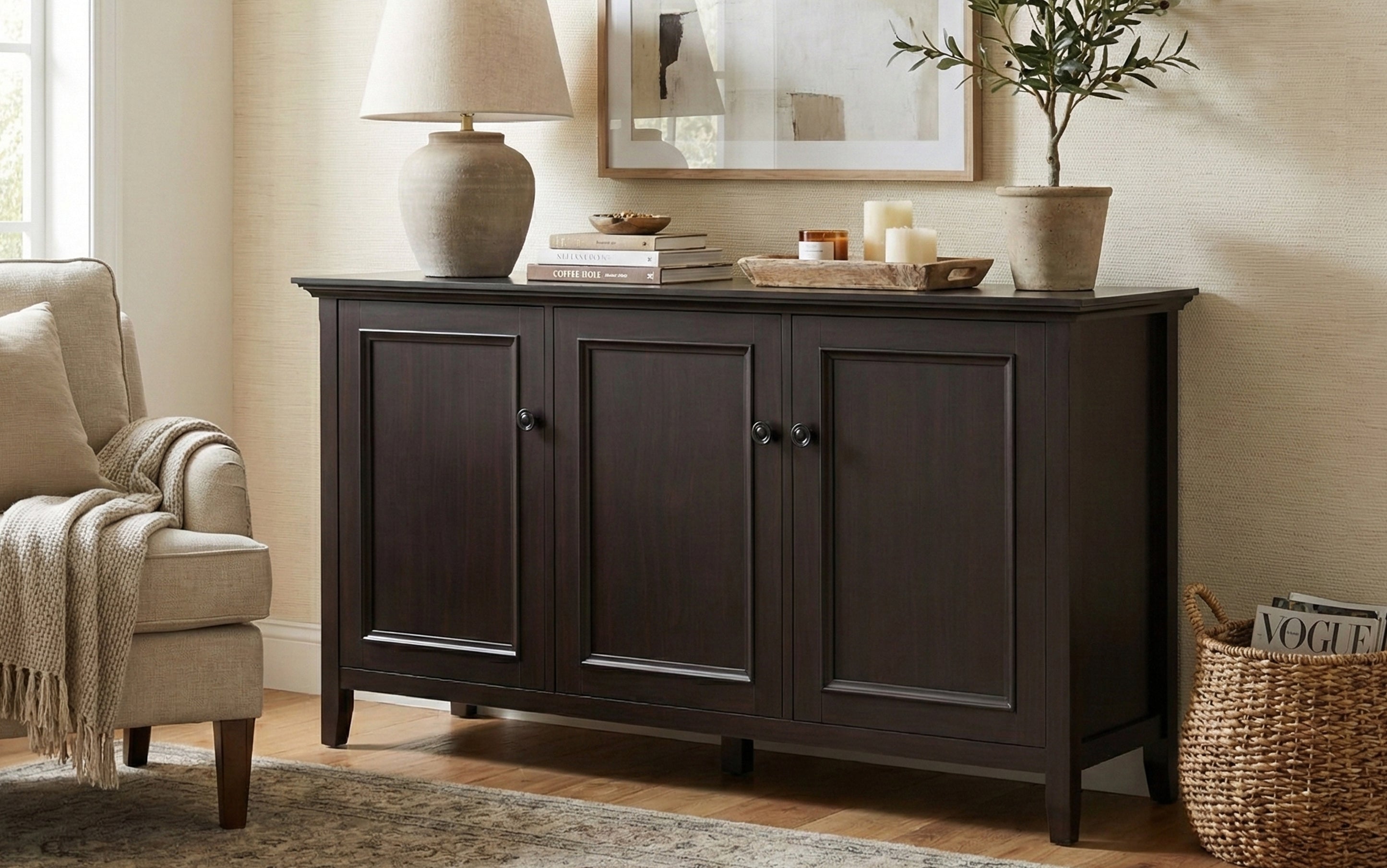 Hardwood Storage Cabinet | Amherst 3 Door Cabinet – Simpli Home