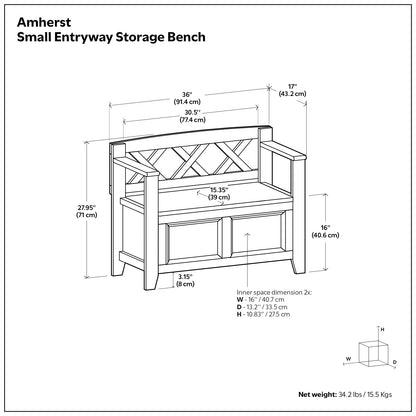 Distressed Grey | Amherst Small Entryway Storage Bench