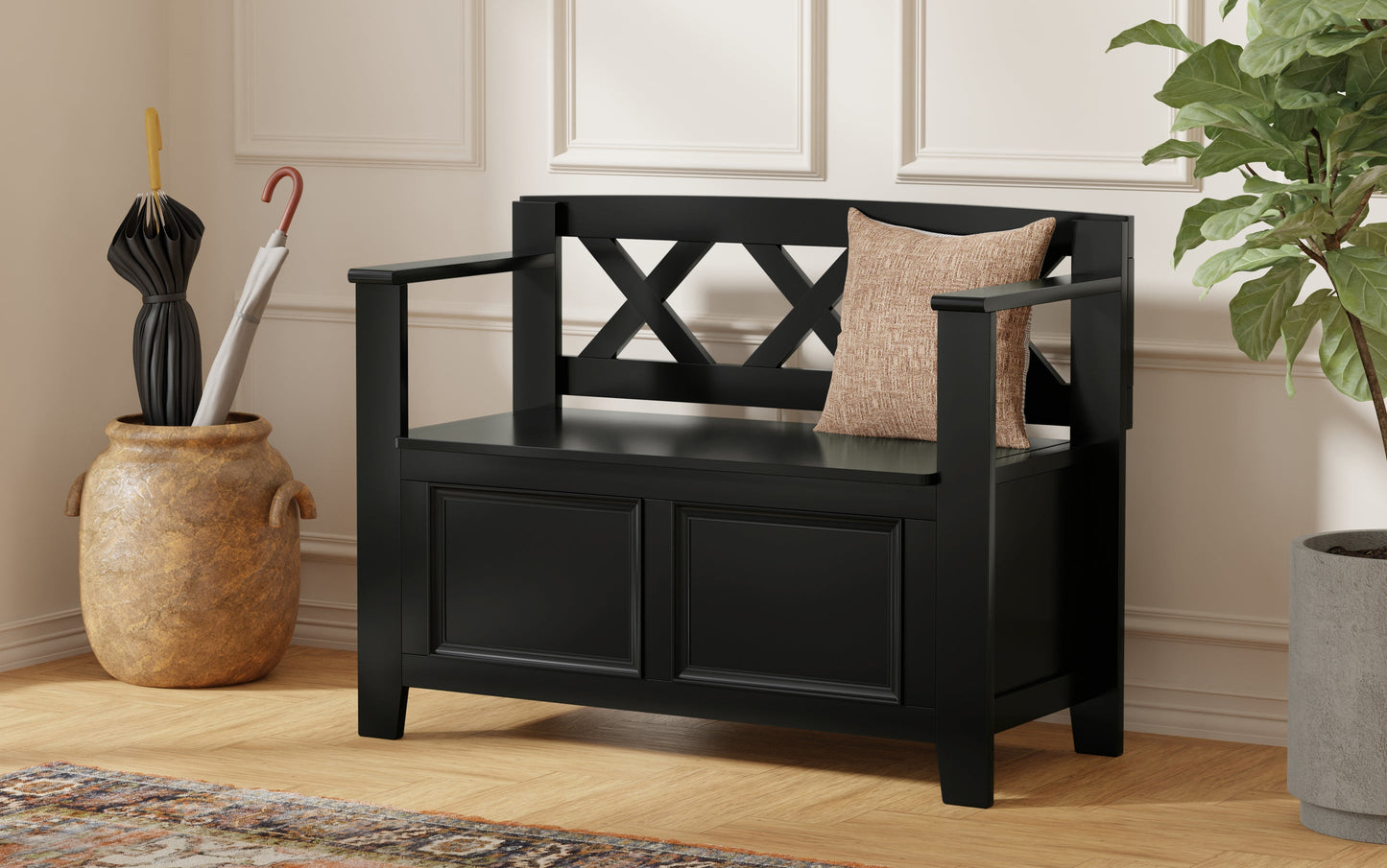 Black | Amherst Small Entryway Storage Bench