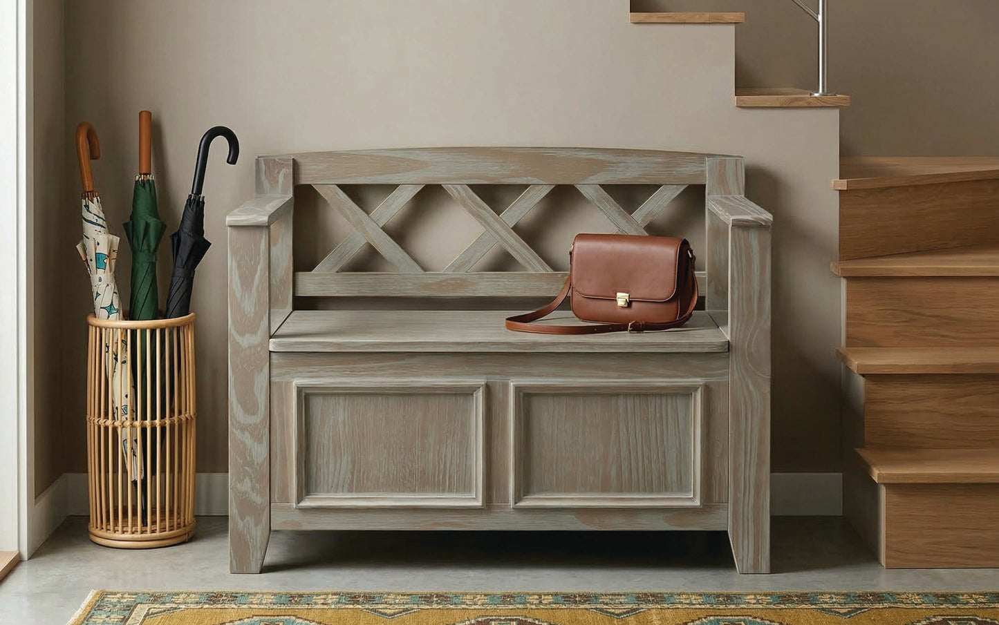 Distressed Grey | Amherst Small Entryway Storage Bench