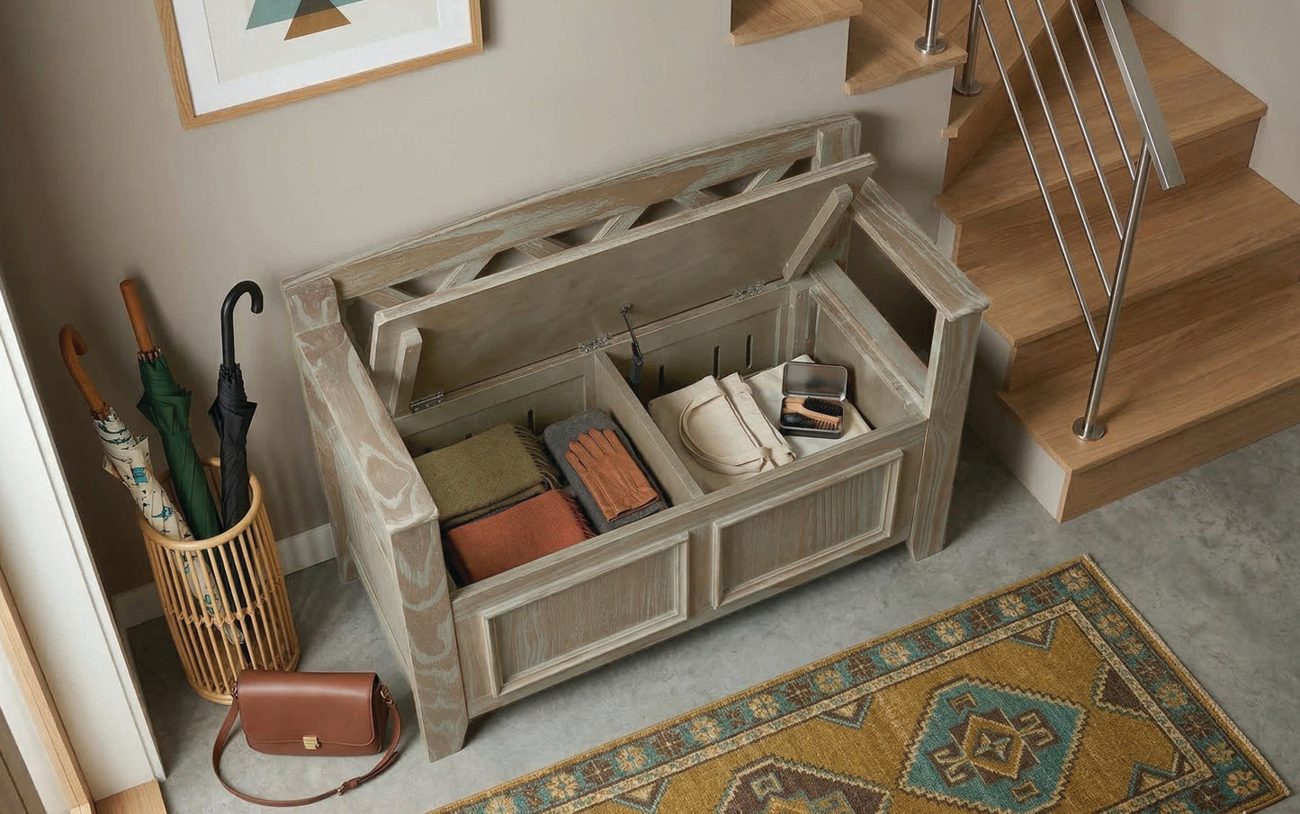Distressed Grey | Amherst Small Entryway Storage Bench