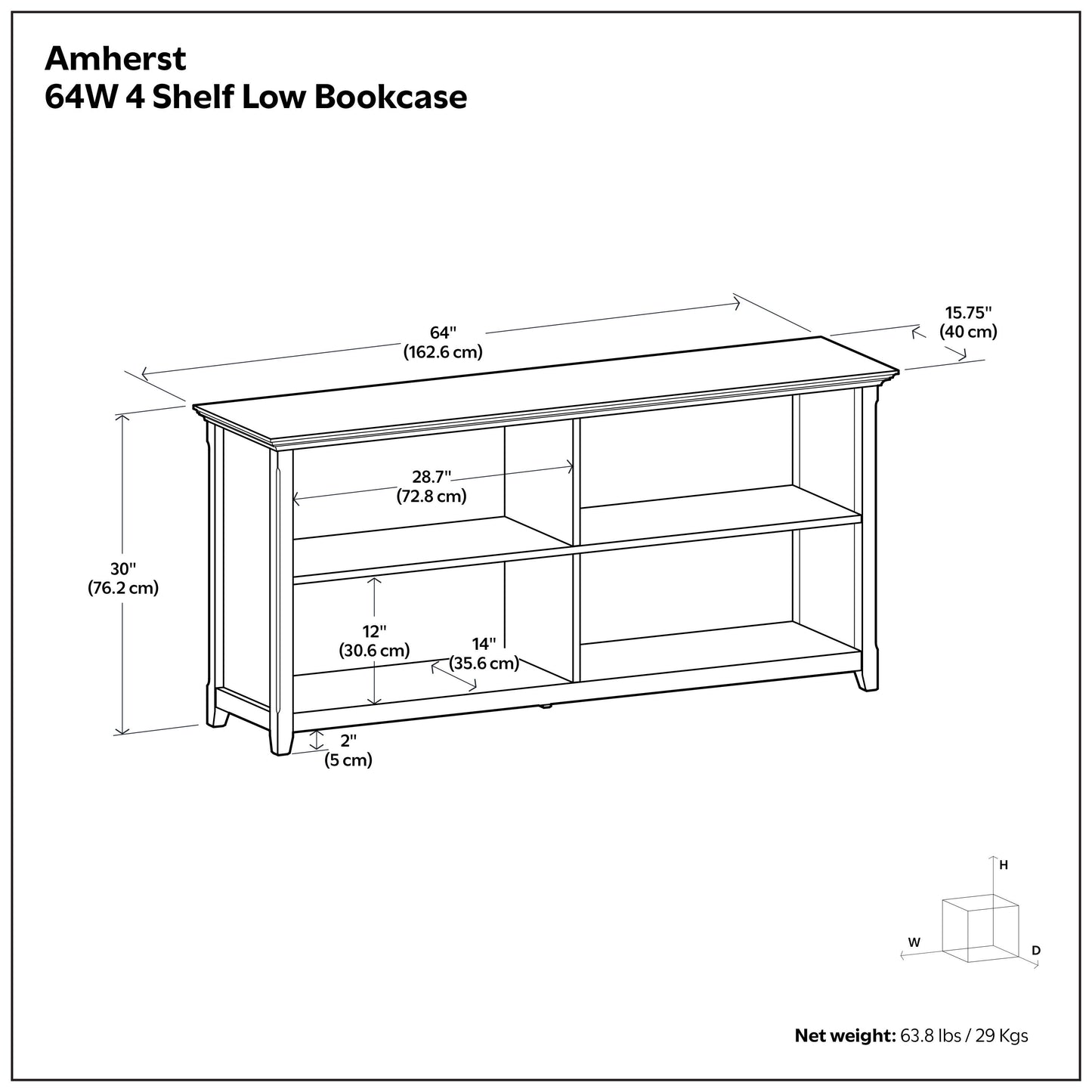 Hickory Brown | Amherst Low 4 Shelf Bookcase
