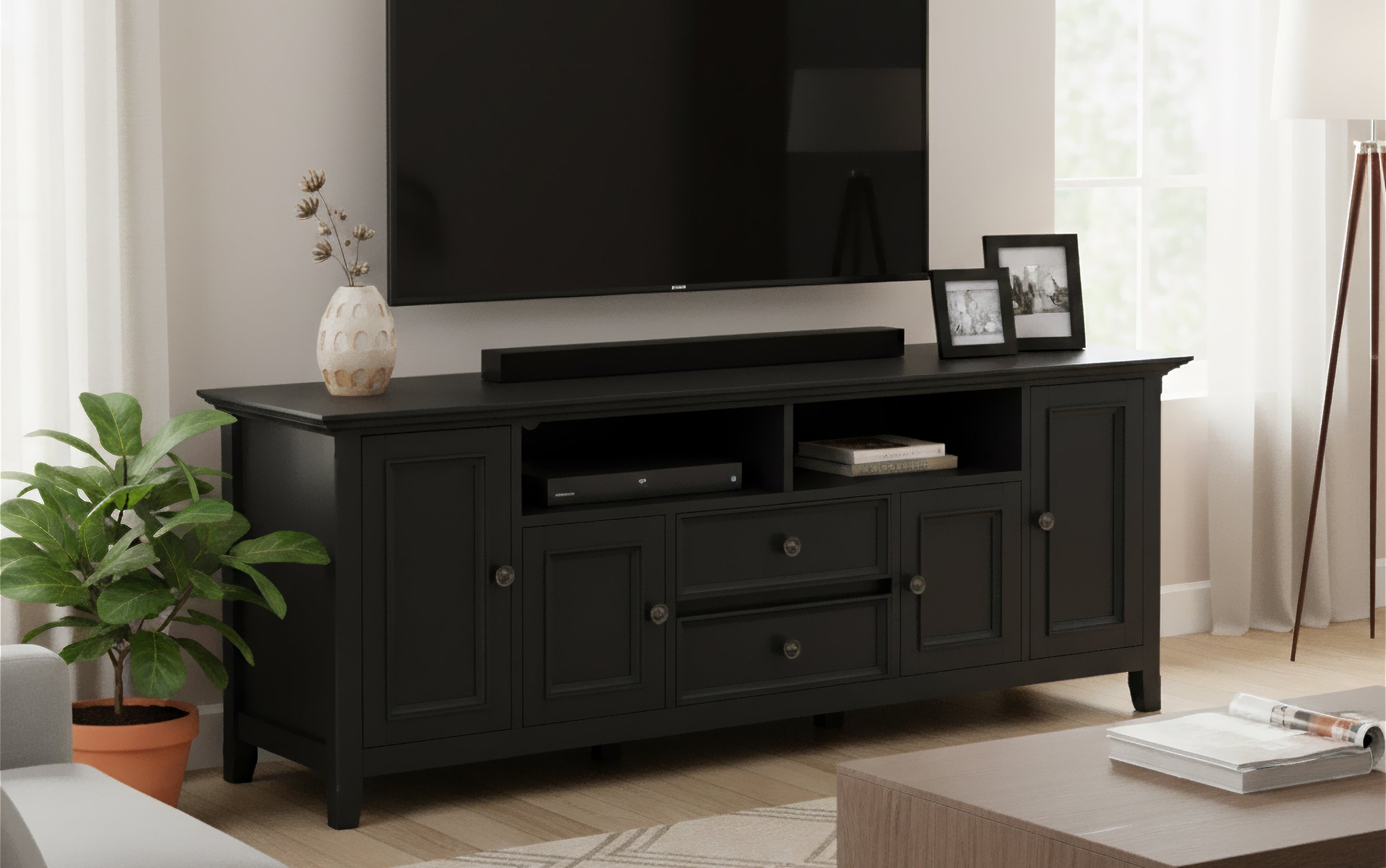 72 Inch Solid Wood TV Stand | Amherst Wide TV Media Stand – Simpli