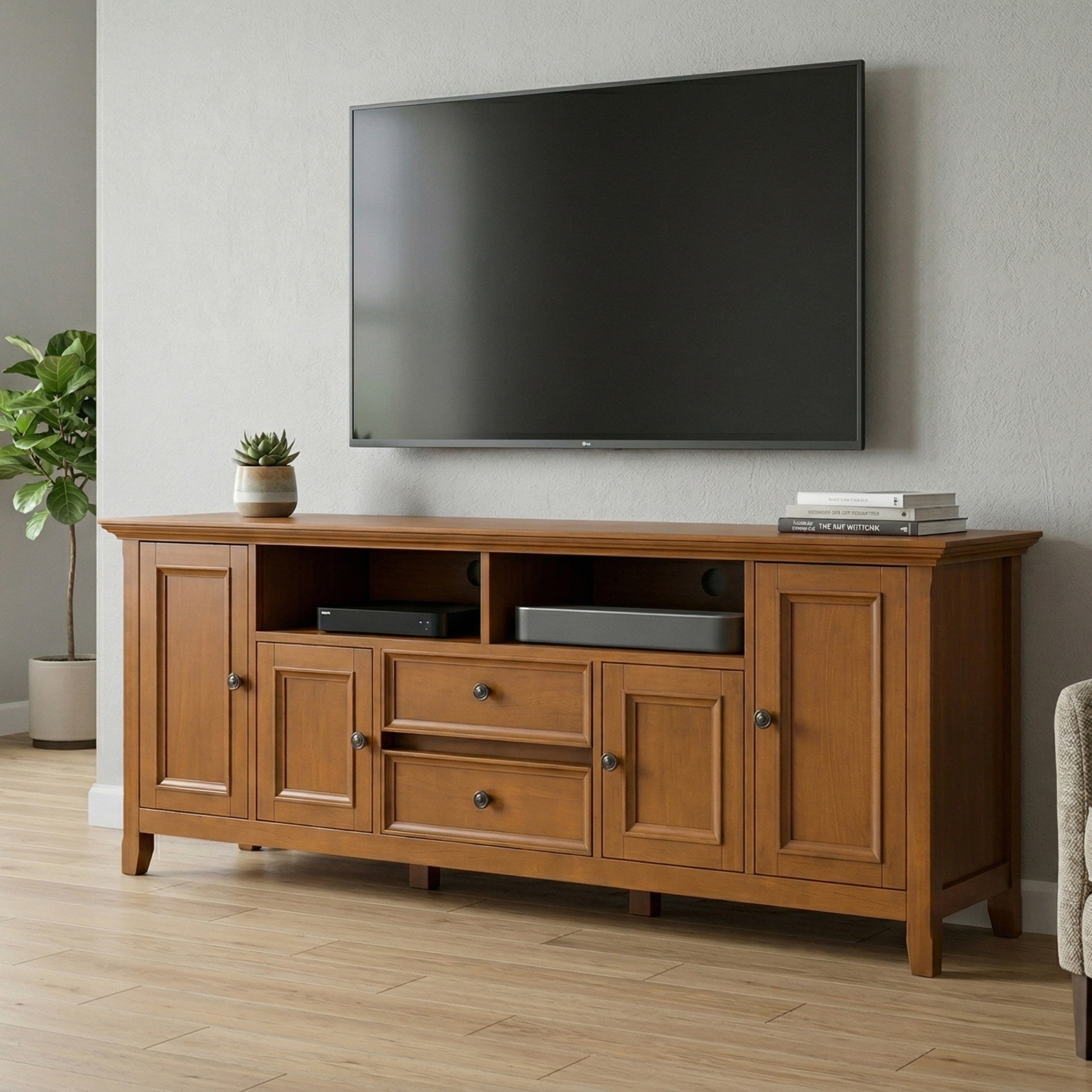 72 Inch Solid Wood TV Stand | Amherst Wide TV Media Stand – Simpli