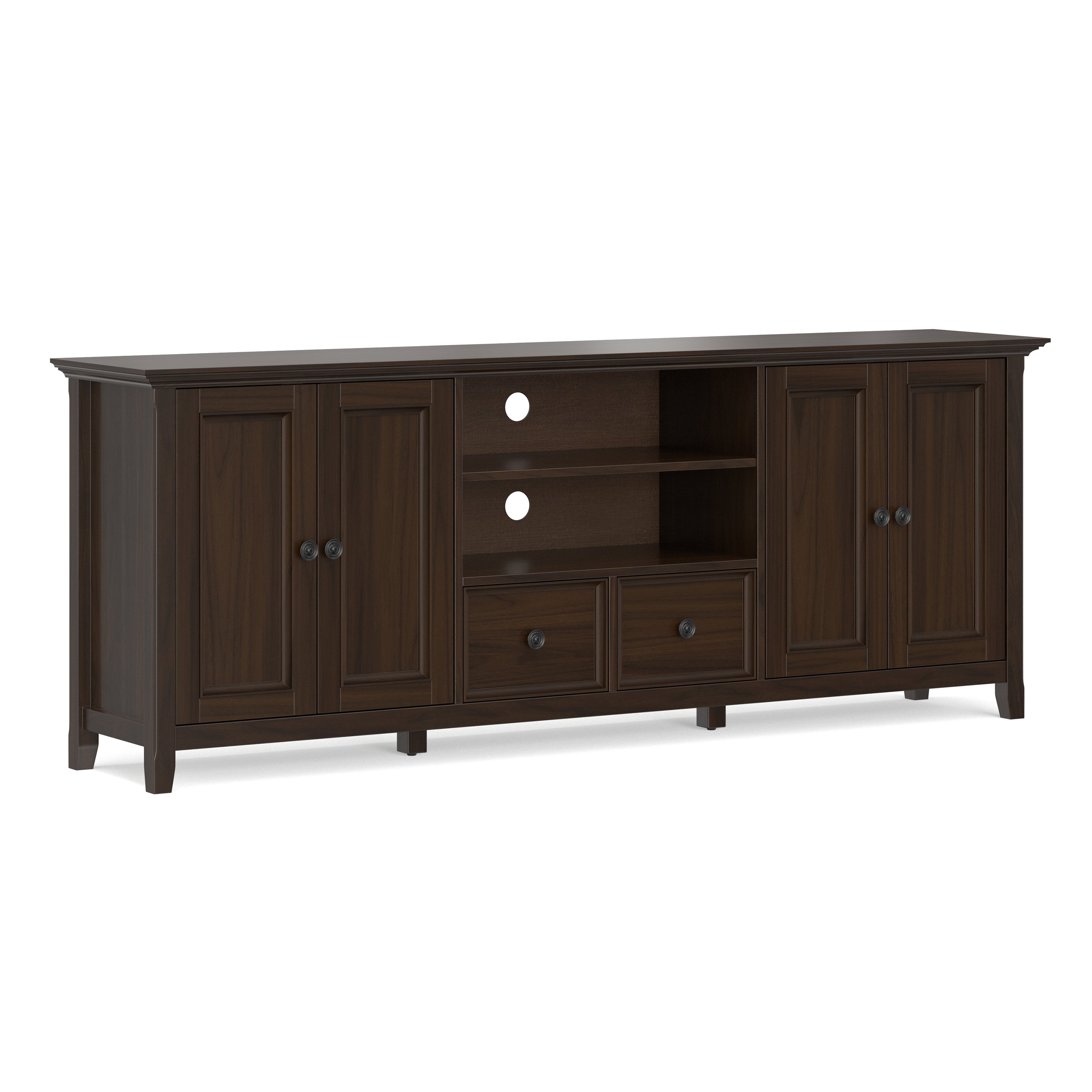 Amherst 84 inch Wide Solid Wood TV Stand in Brunette Brown/Bronze