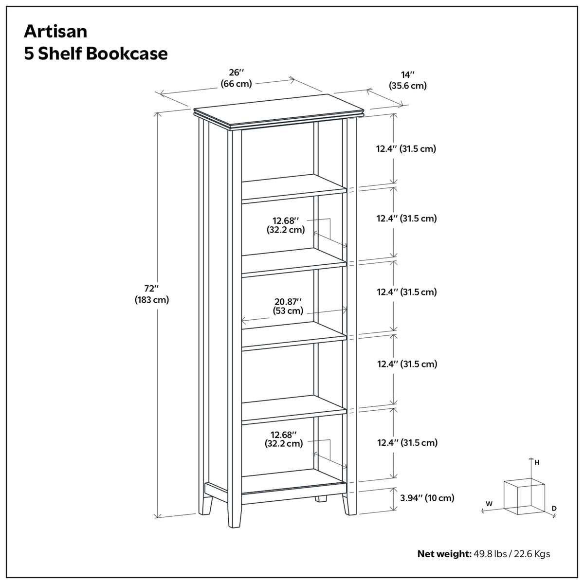 Russet Brown | Artisan 5 Shelf Bookcase