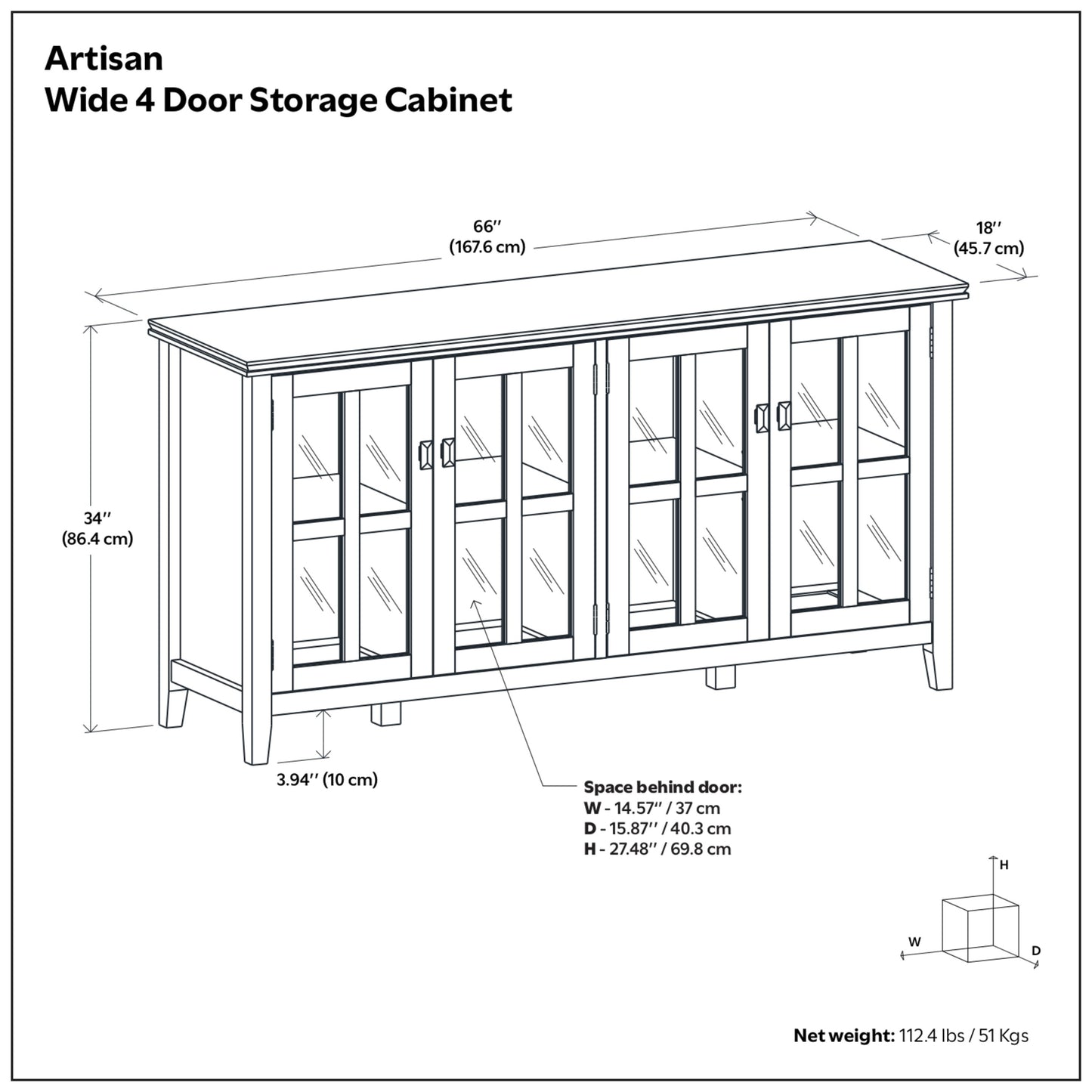 Black | Artisan Wide 4 Door Storage Cabinet