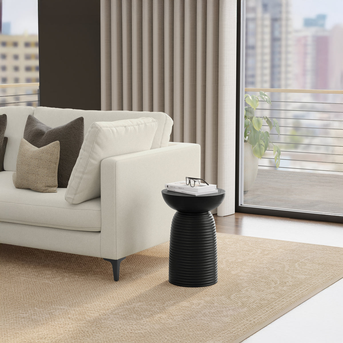 Black | Boyd 13 inch Ribbed Accent Table