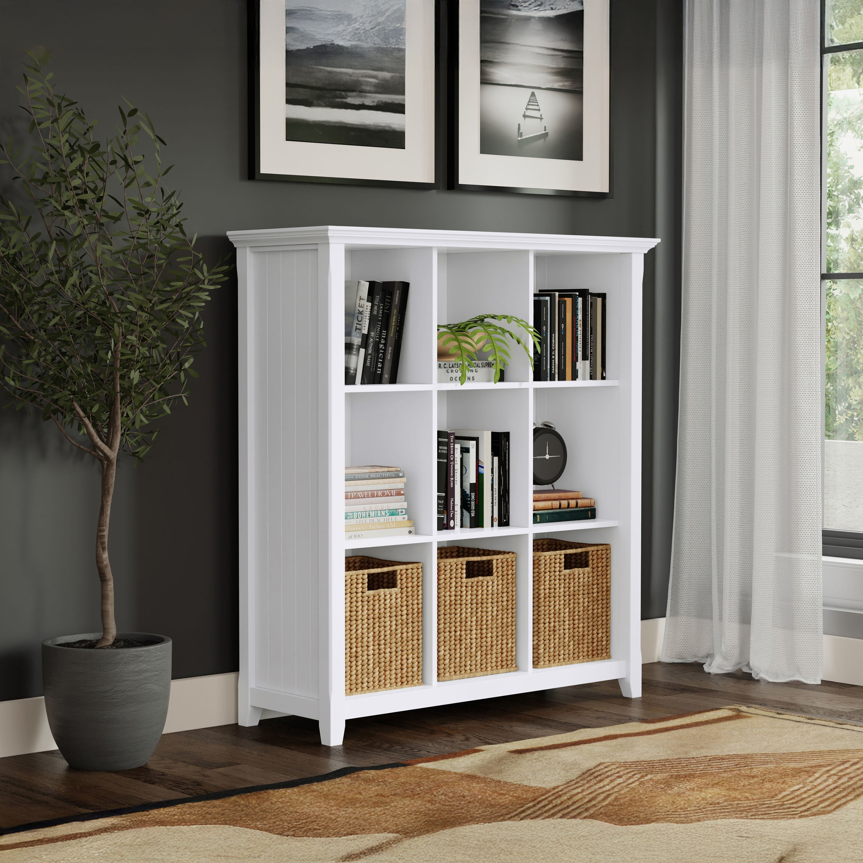 Solid Wood Cube Bookcase | Acadian 9 Cube Storage Unit – Simpli Home
