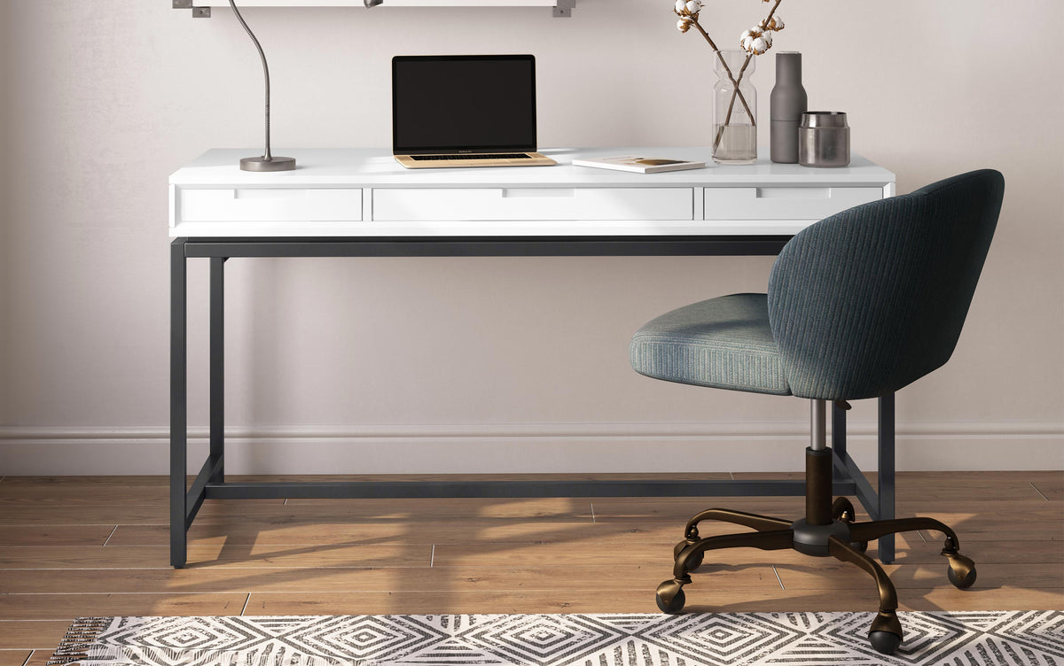 White Solid Wood - Rubberwood | Banting Mid Century Desk in White