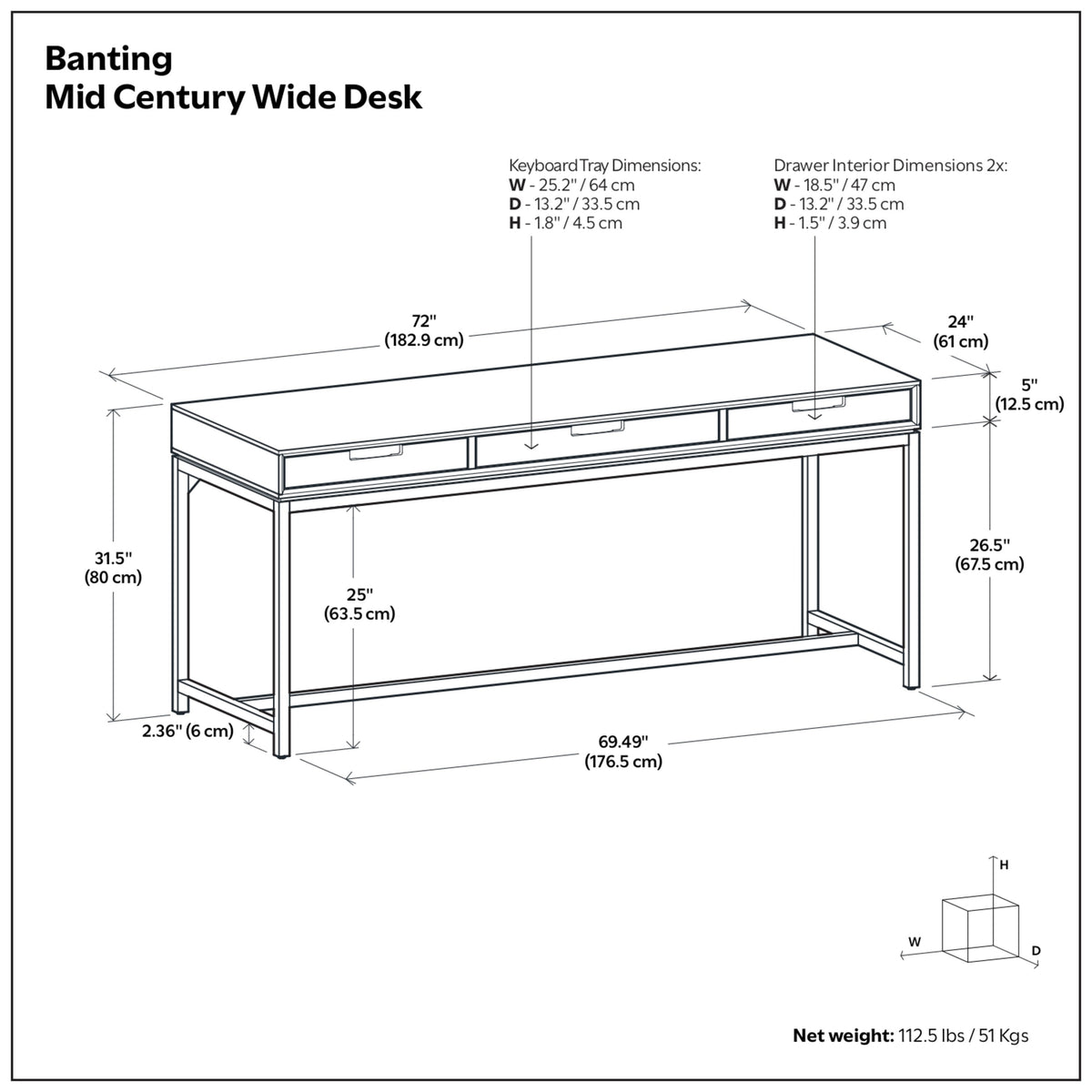 Oak Oak | Banting Mid Century Wide Desk in Oak