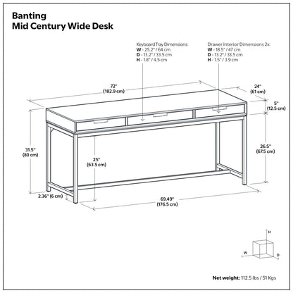 Oak Oak | Banting Mid Century Wide Desk in Oak