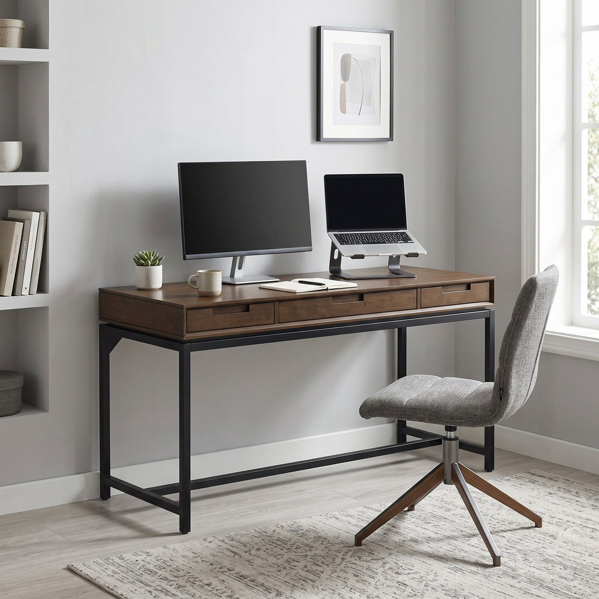 Walnut Brown Solid Wood - Rubberwood | Banting Mid Century Desk