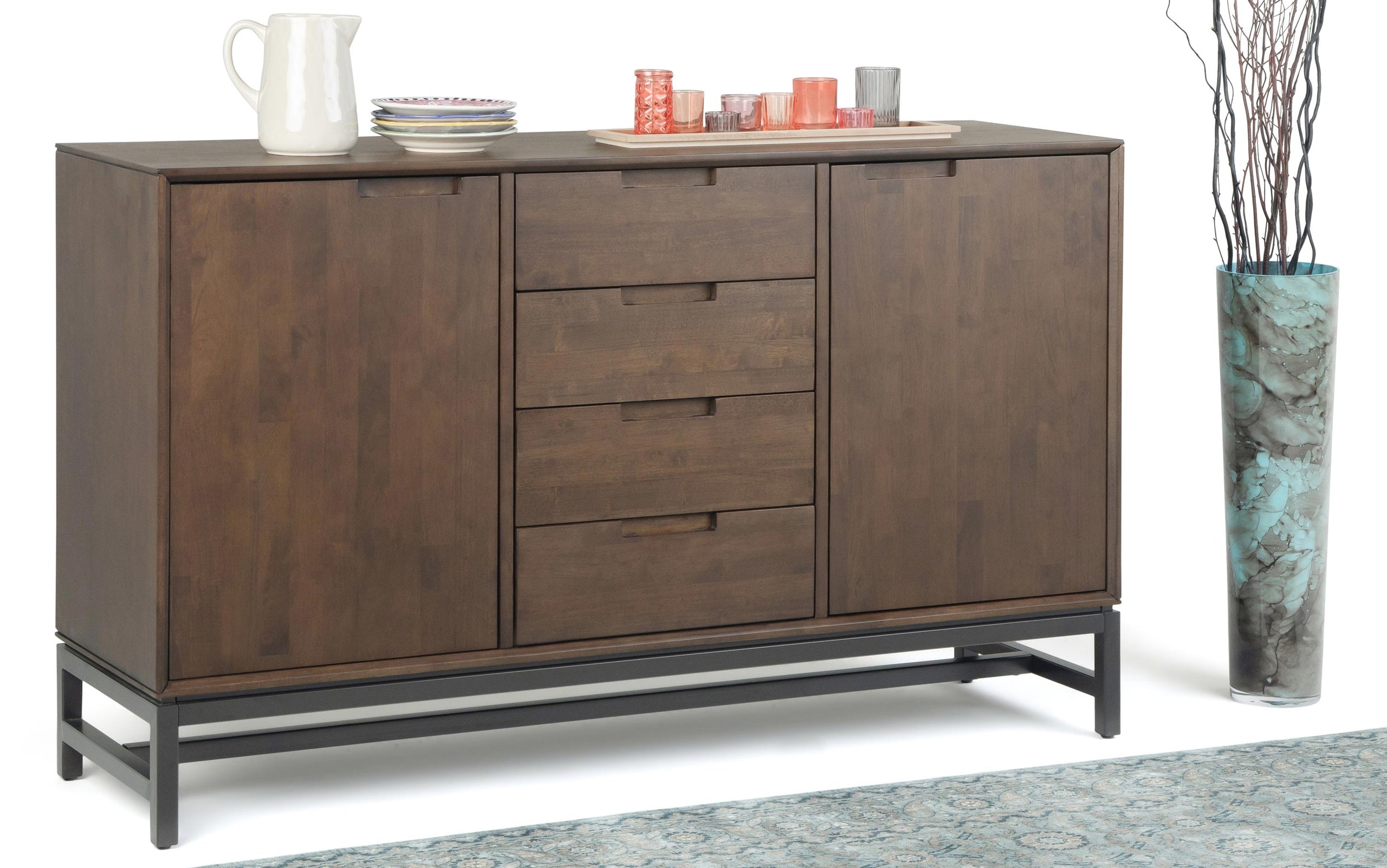 Walnut Brown Walnut | Banting Mid Century Sideboard with Centre Drawers