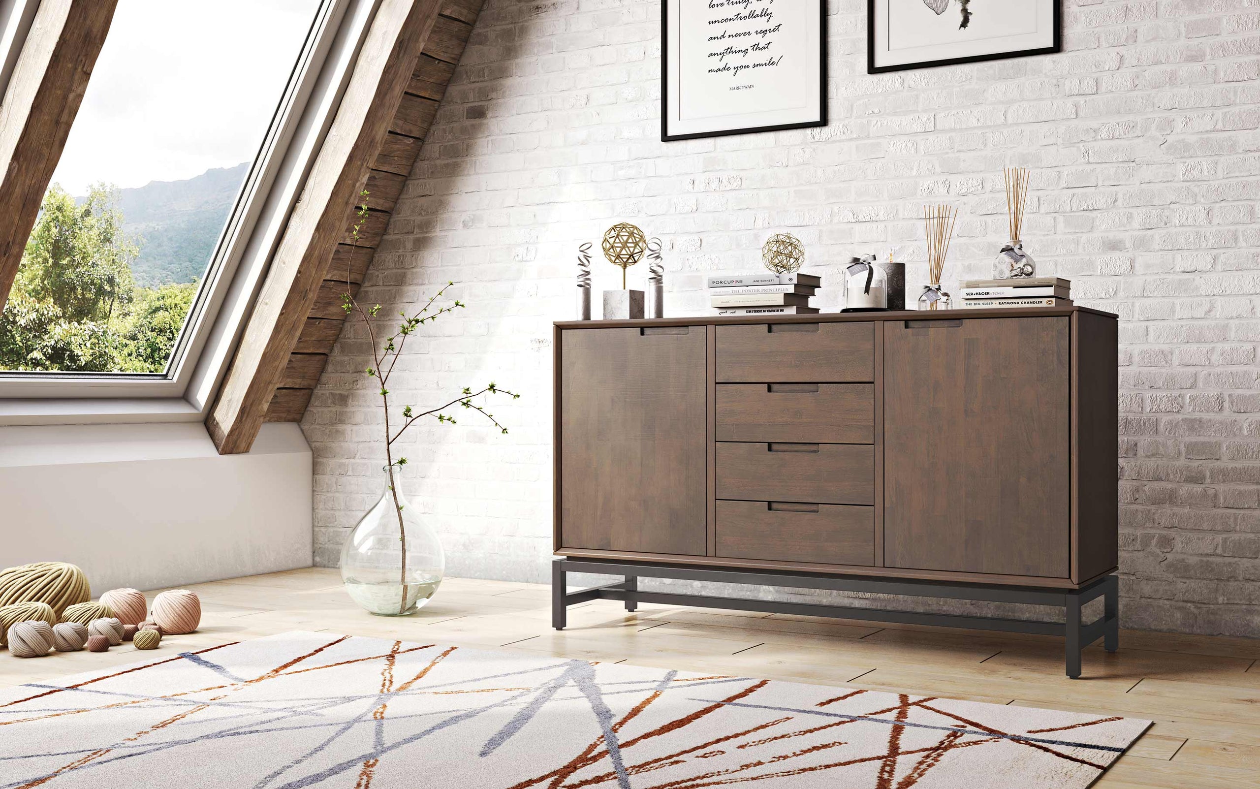Walnut Brown Walnut | Banting Mid Century Sideboard with Centre Drawers