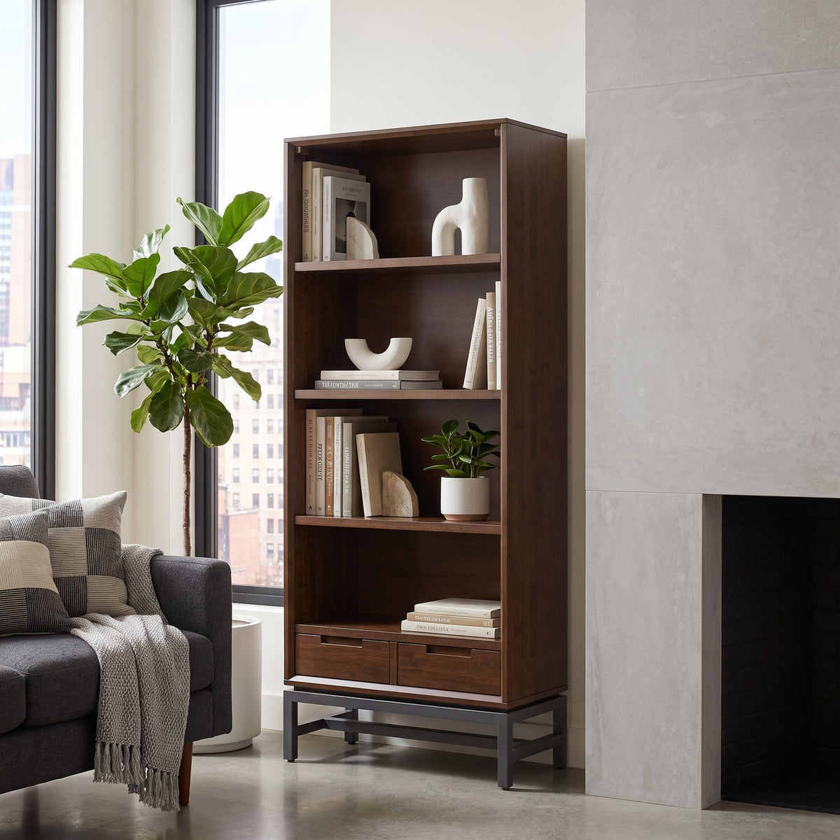 Walnut Brown Rubberwood | Banting Bookcase in Rubberwood
