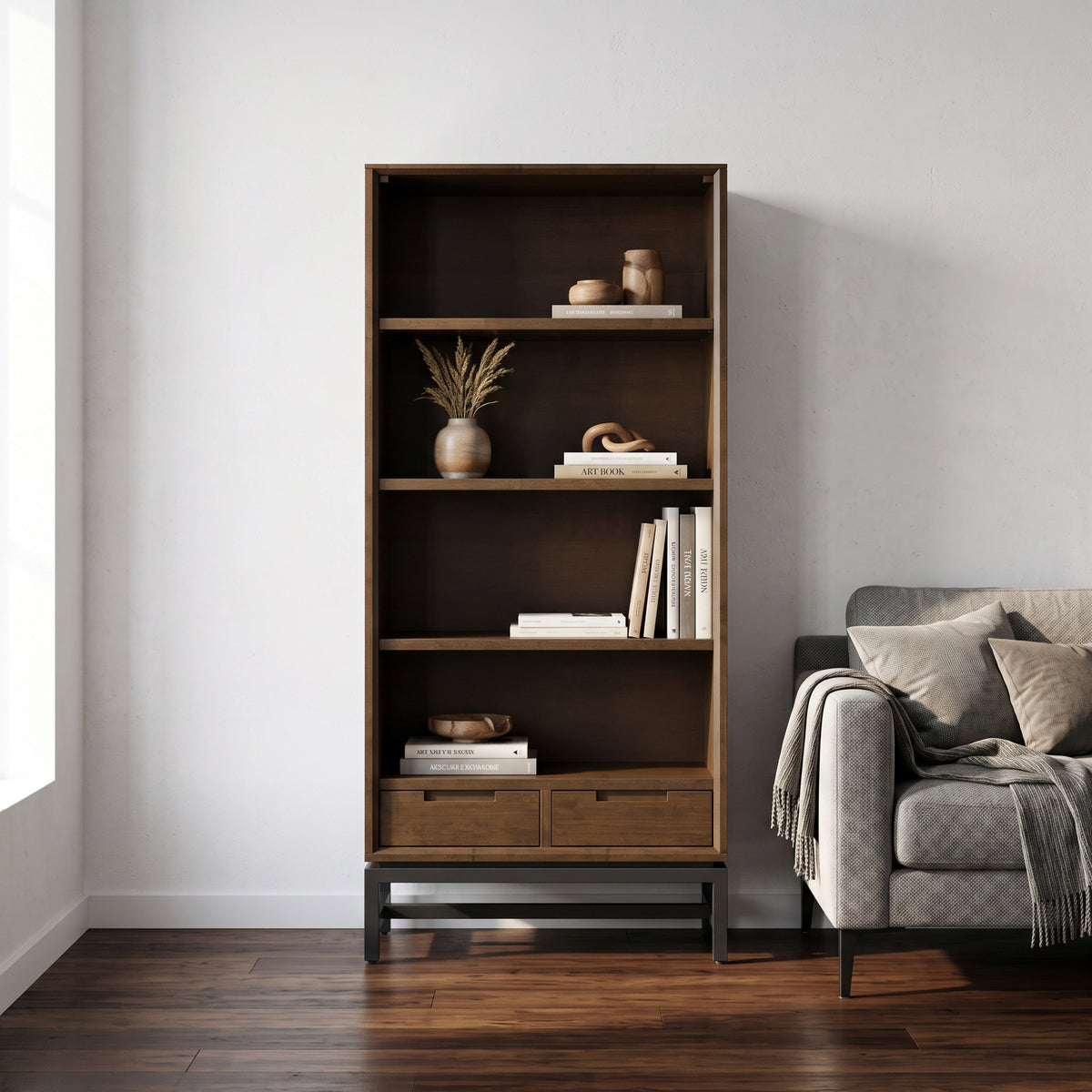 Walnut Brown Rubberwood | Banting Bookcase in Rubberwood