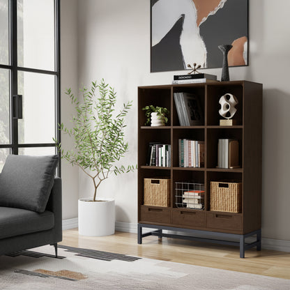 Walnut Brown | Banting 9 Cube Bookcase with Drawers