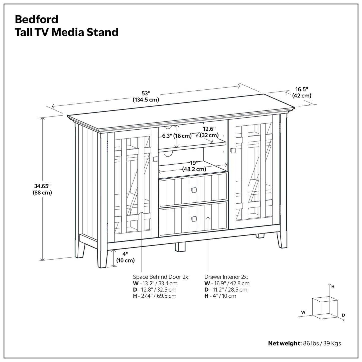 Black Solid Wood - Pine | Bedford Tall TV Stand