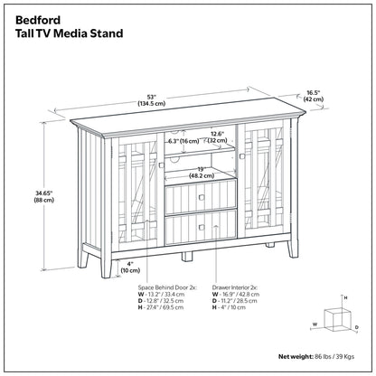 Black Solid Wood - Pine | Bedford Tall TV Stand