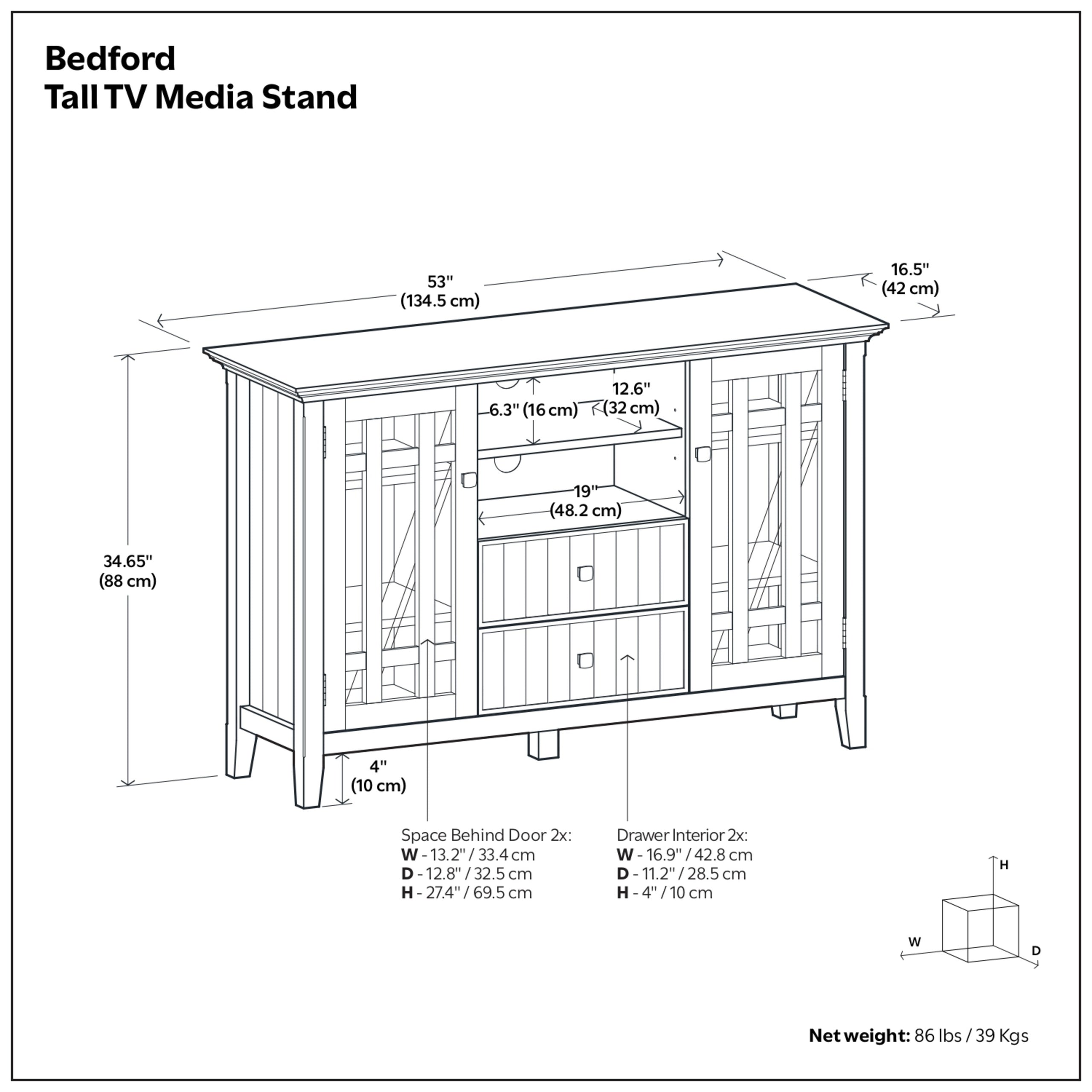 White Solid Wood - Pine | Bedford Tall TV Stand
