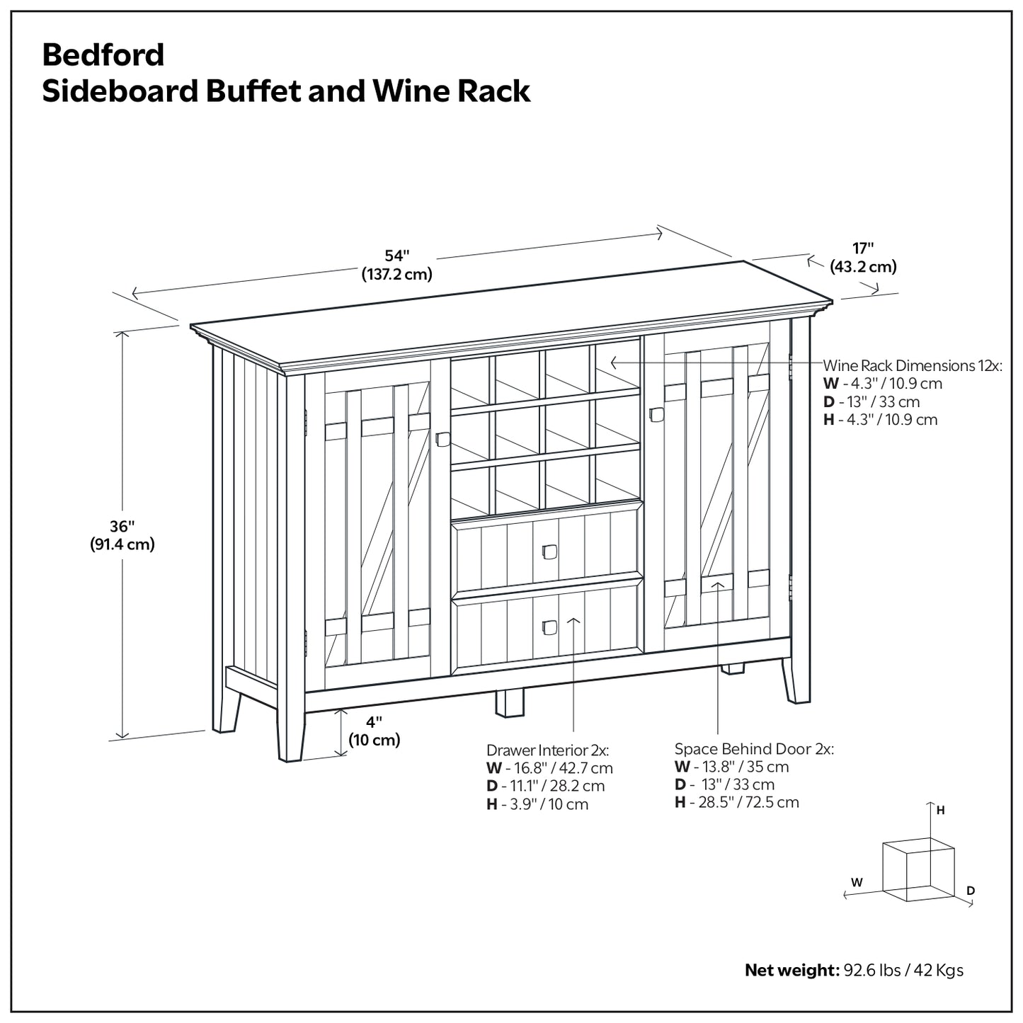 Fog Grey | Bedford Sideboard Buffet & Winerack