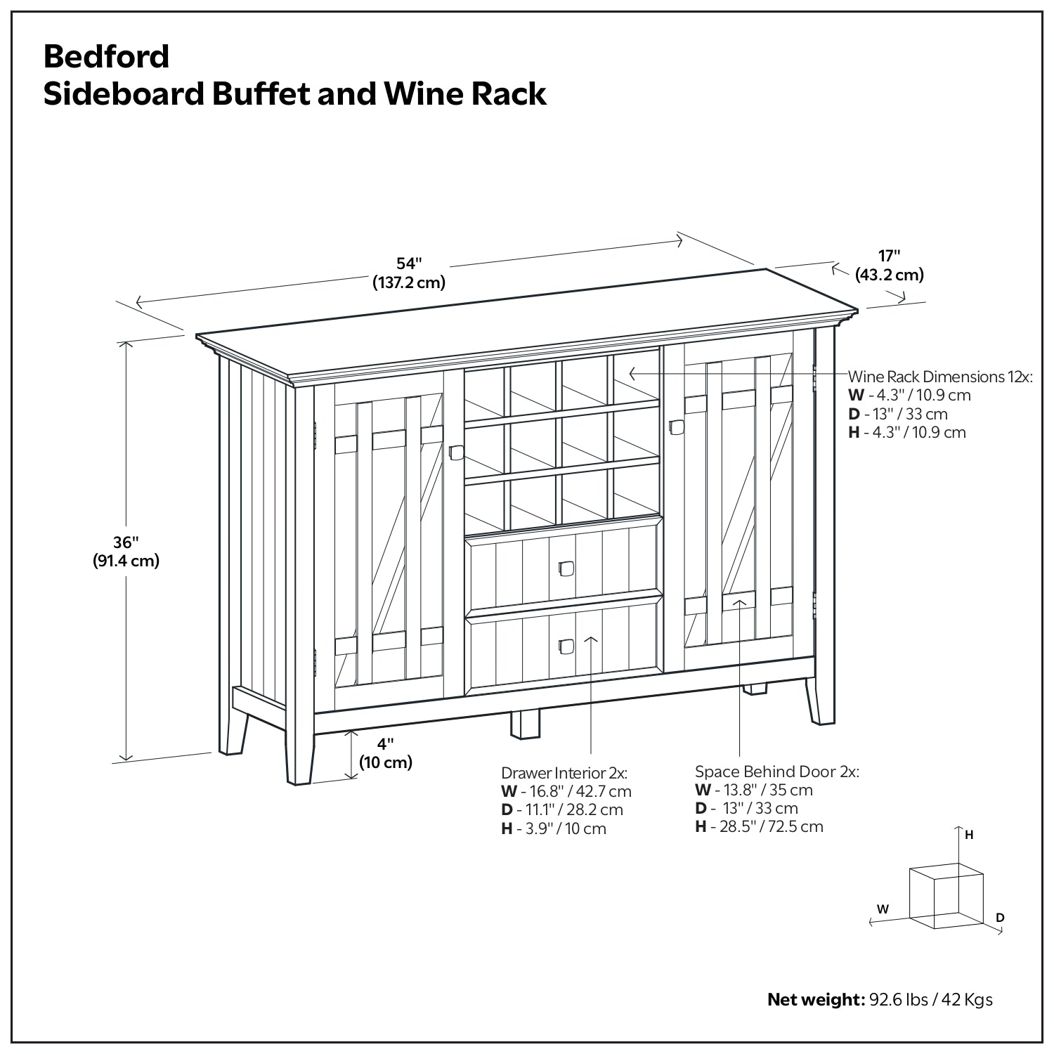 Fog Grey | Bedford Sideboard Buffet & Winerack