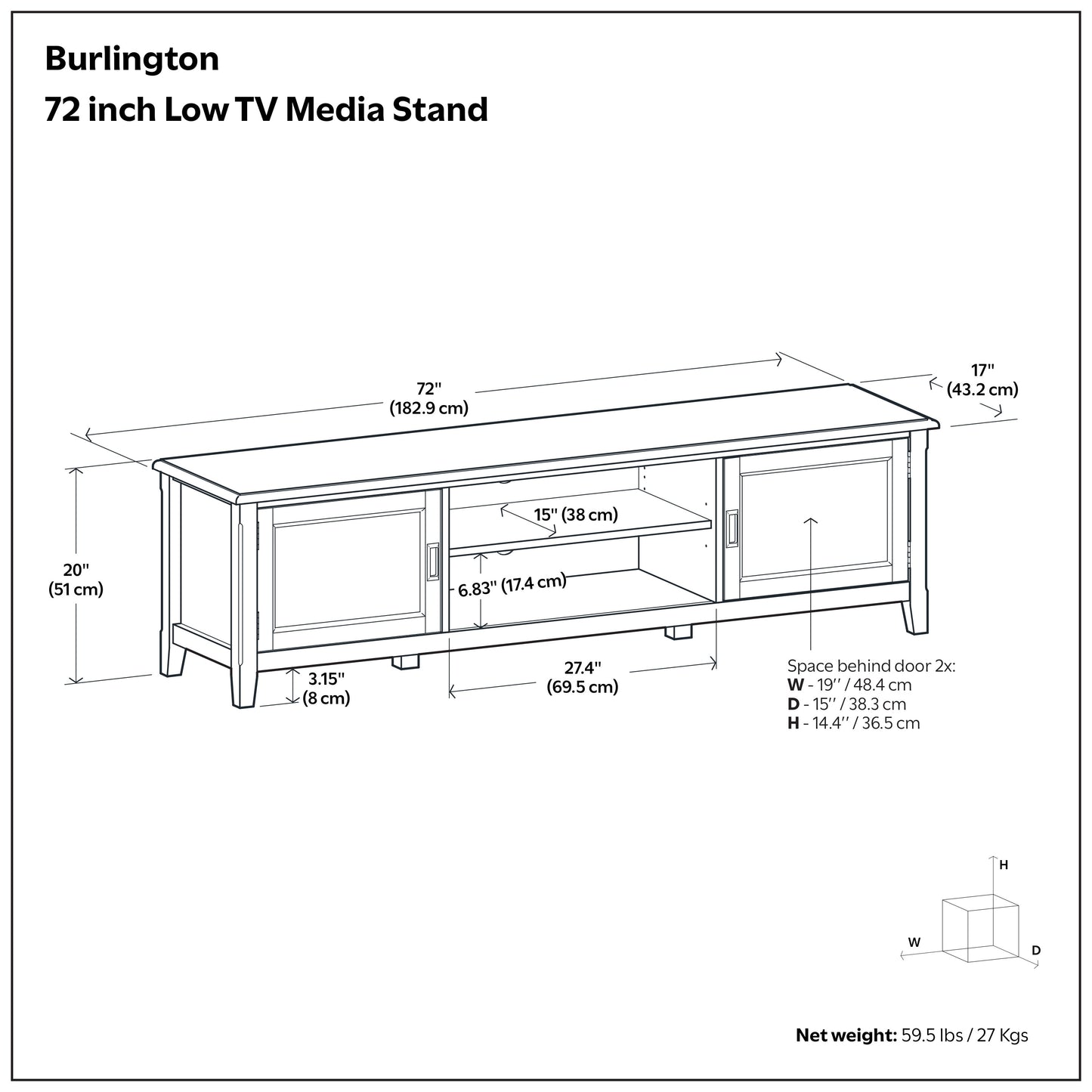 Mahogany Brown | Burlington 72 inch Low TV Media Stand