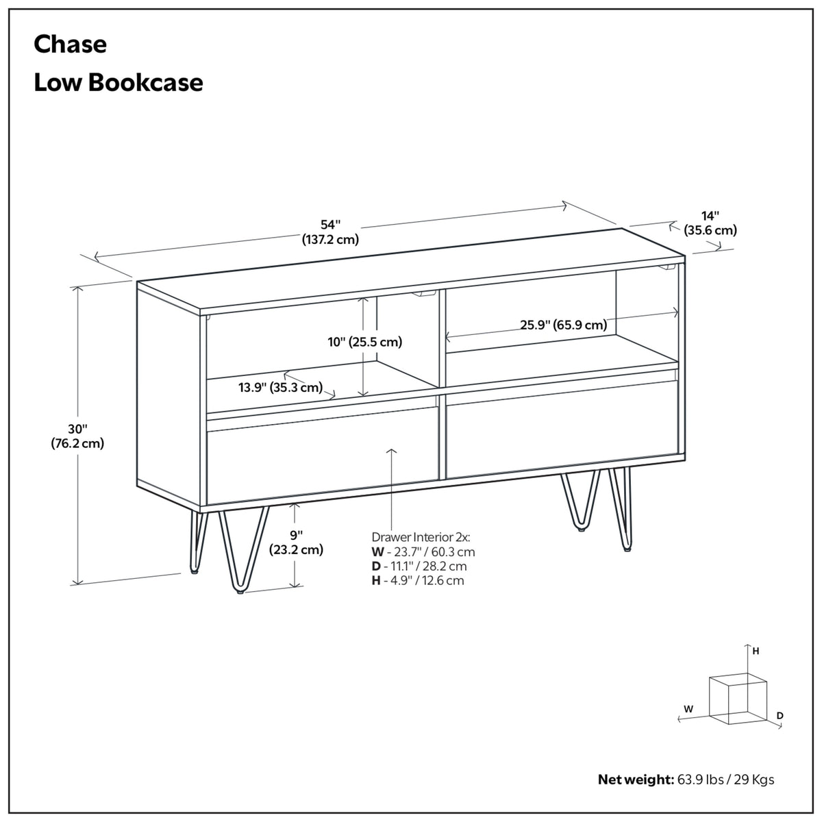 Chase Low Bookcase in Acacia