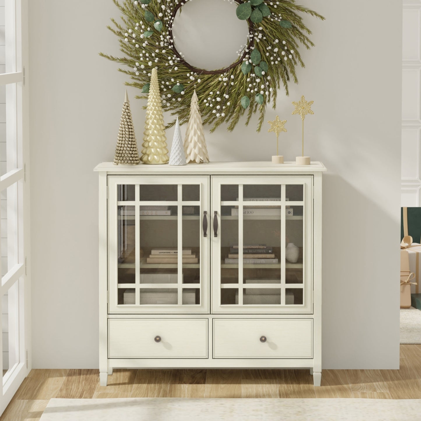 Antique White Solid Wood - Pine | Connaught Tall Storage Cabinet