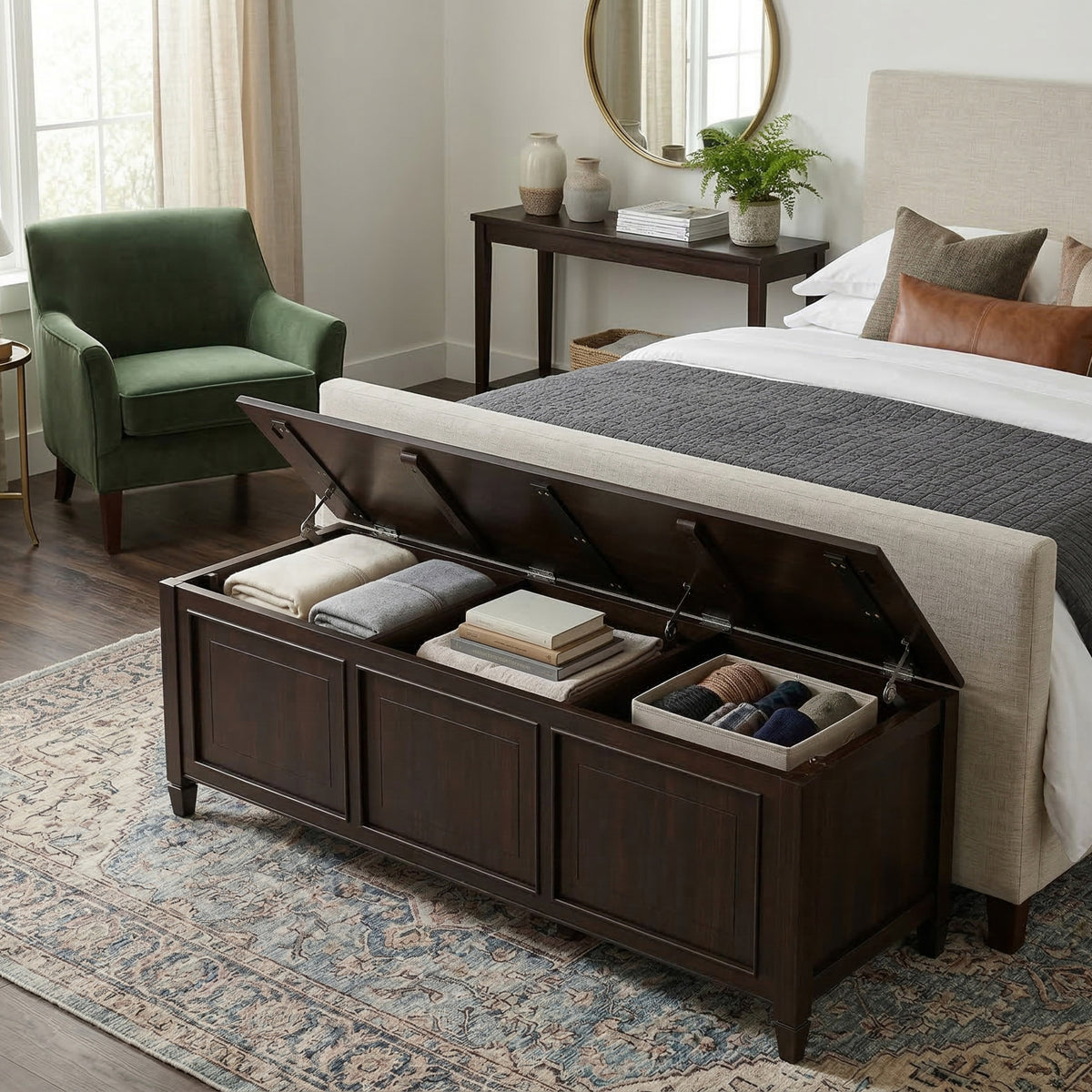 Dark Chestnut Brown | Connaught 63 inch Large Storage Bench Trunk