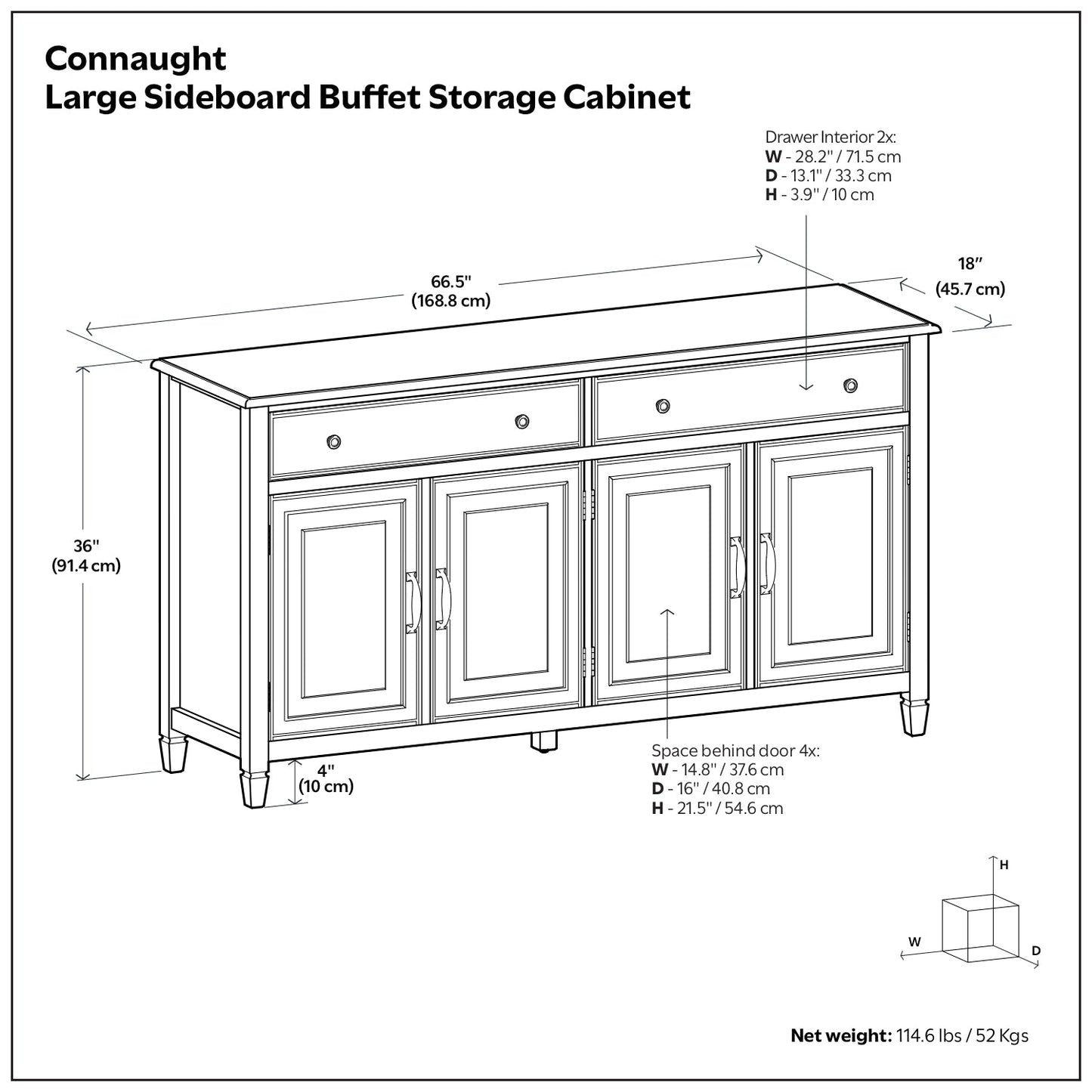 Black | Connaught Large Sideboard Buffet Storage Cabinet