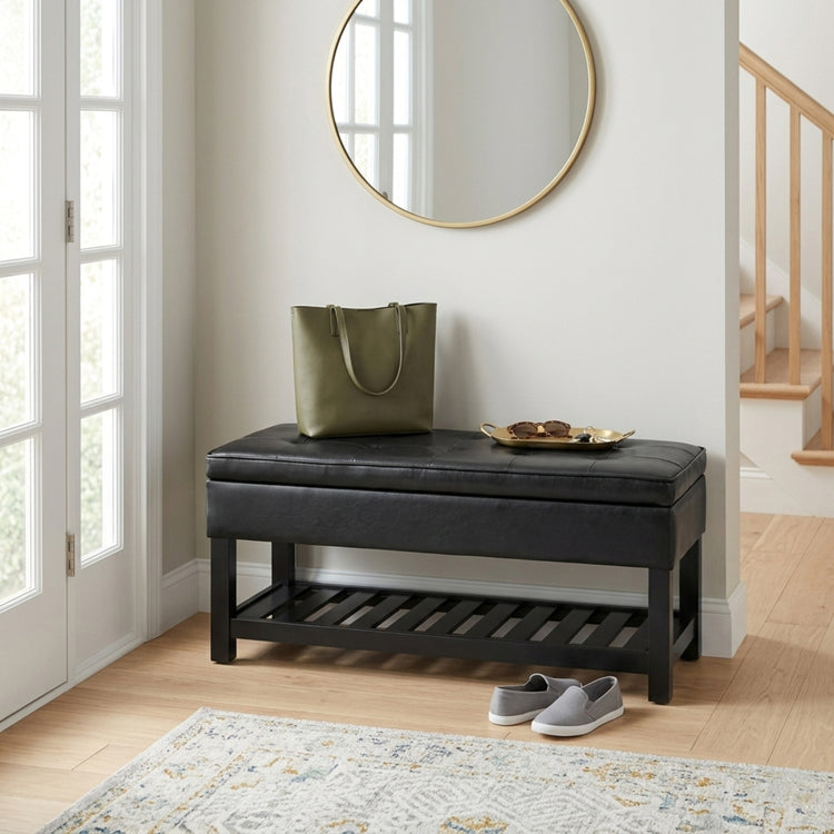 Midnight Black Vegan Leather | Cosmopolitan Ottoman Bench in Vegan Leather
