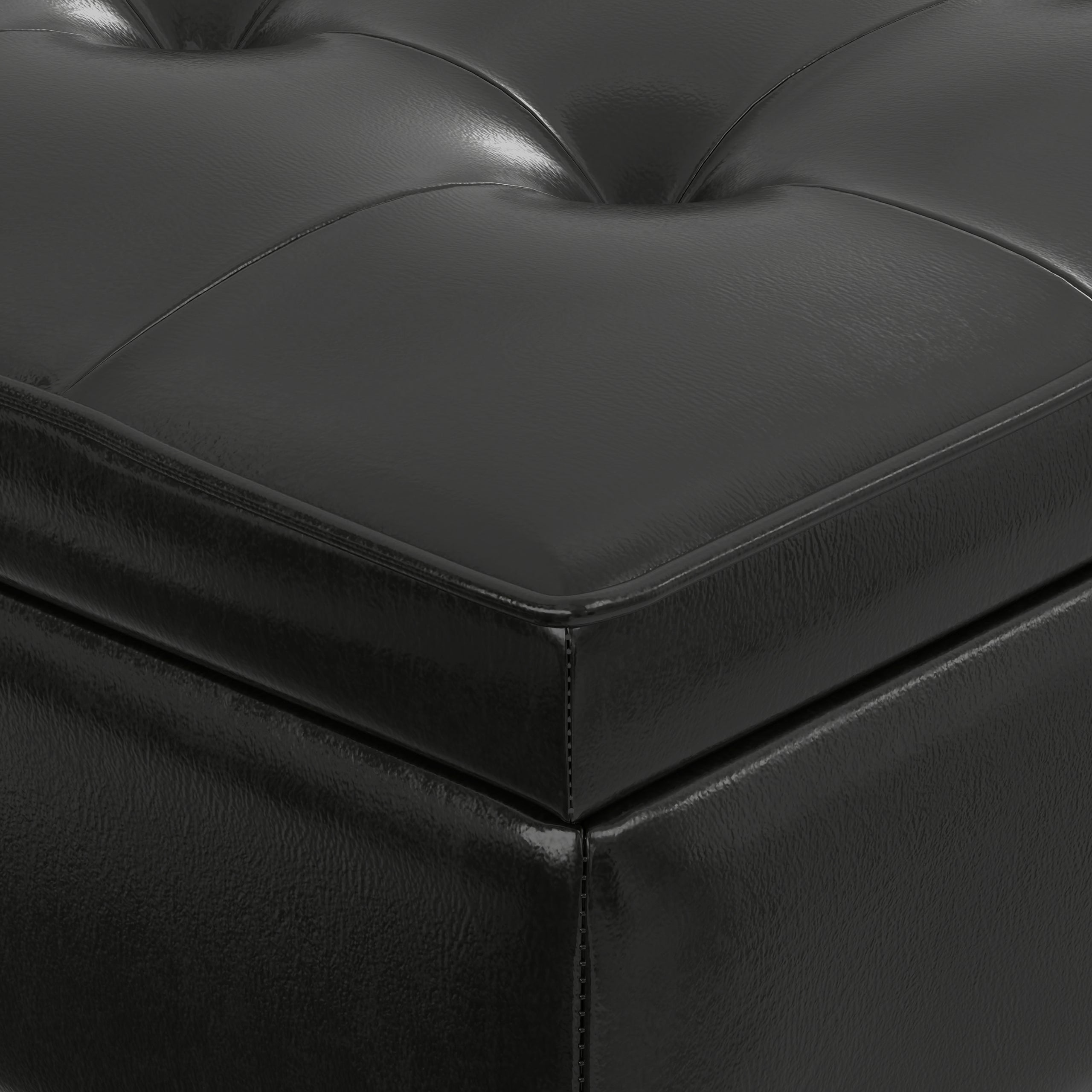 Midnight Black Vegan Leather | Cosmopolitan Ottoman Bench in Vegan Leather