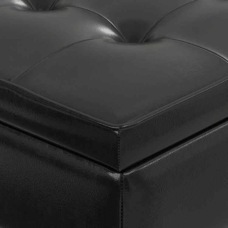 Midnight Black Vegan Leather | Cosmopolitan Ottoman Bench in Vegan Leather