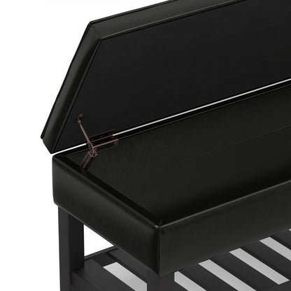 Midnight Black Vegan Leather | Cosmopolitan Ottoman Bench in Vegan Leather
