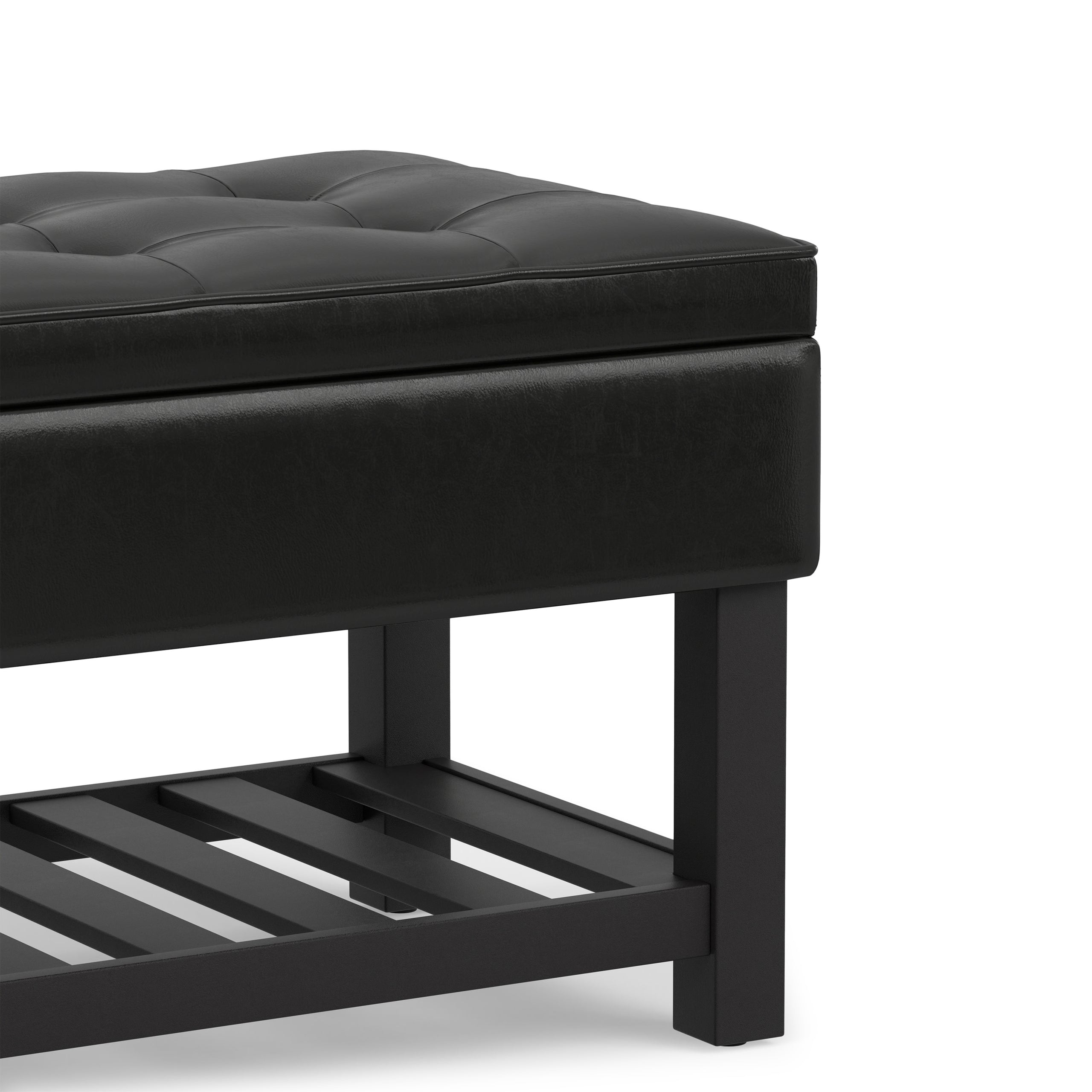 Midnight Black Vegan Leather | Cosmopolitan Ottoman Bench in Vegan Leather