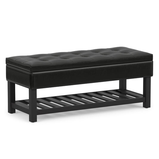 Midnight Black Vegan Leather | Cosmopolitan Ottoman Bench in Vegan Leather