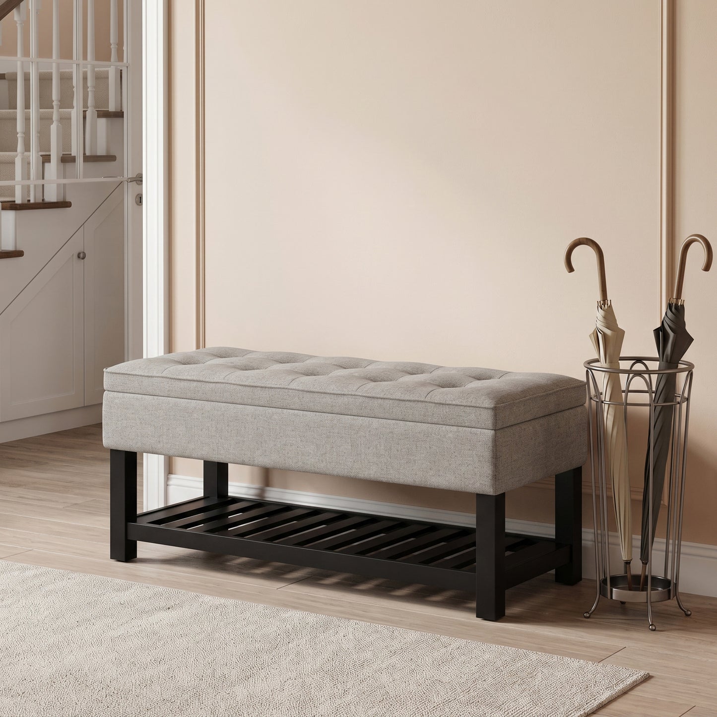 Cloud Grey Linen Style Fabric | Cosmopolitan Ottoman Bench in Linen