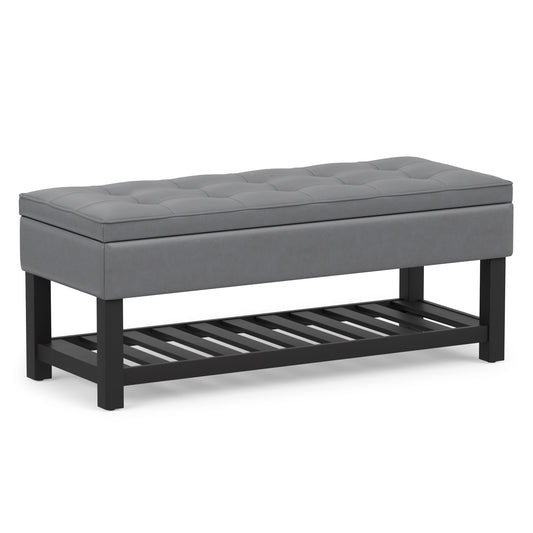 Stone Grey Vegan Leather | Cosmopolitan Entryway Storage Ottoman Bench