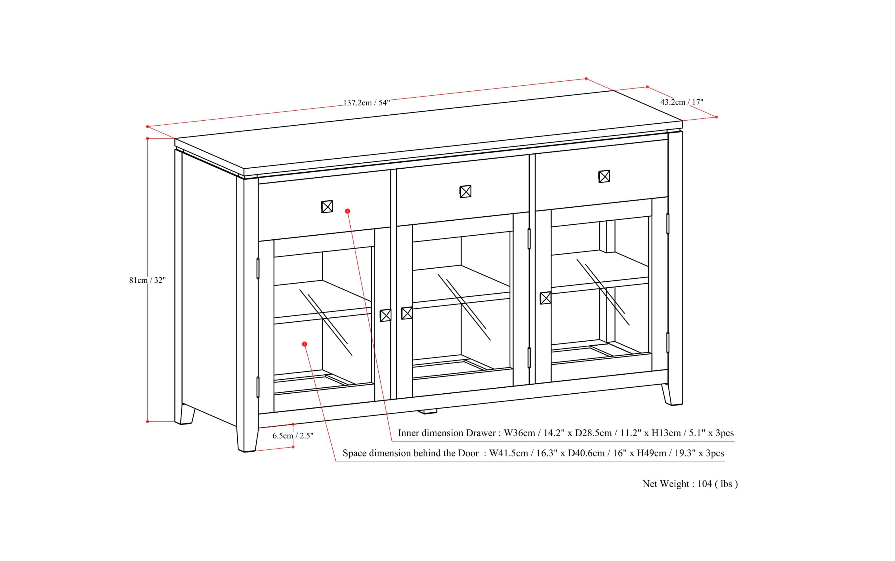 Medium Saddle Brown | Cosmopolitan Sideboard Buffet