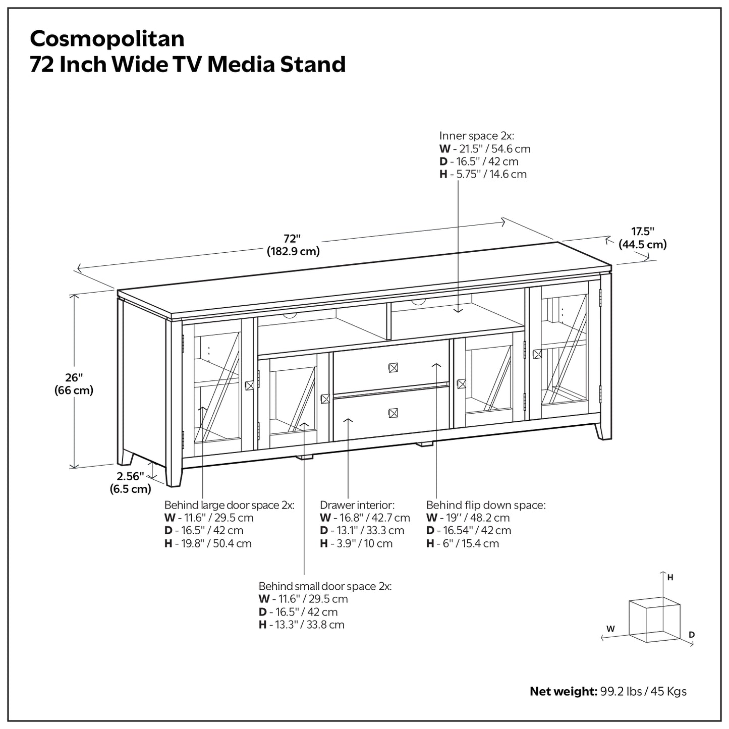 White | Cosmopolitan 72 inch TV Stand in White