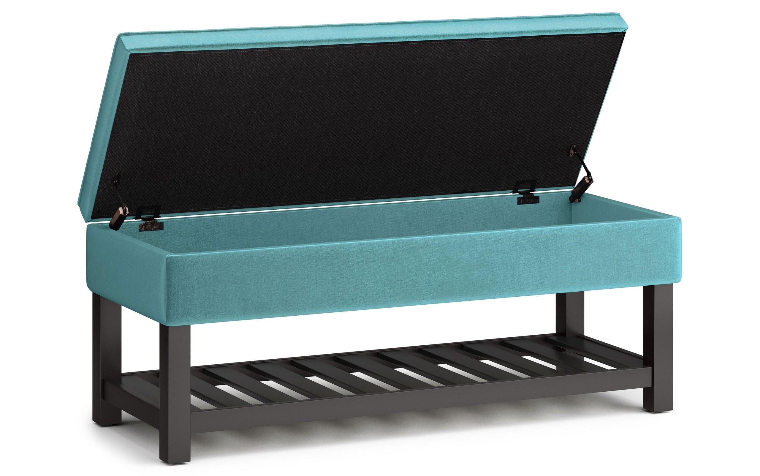 Aqua Velvet Fabric | Cosmopolitan Entryway Storage Ottoman Bench