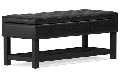 Distressed Black Distressed Vegan Leather | Cosmopolitan Entryway Storage Ottoman