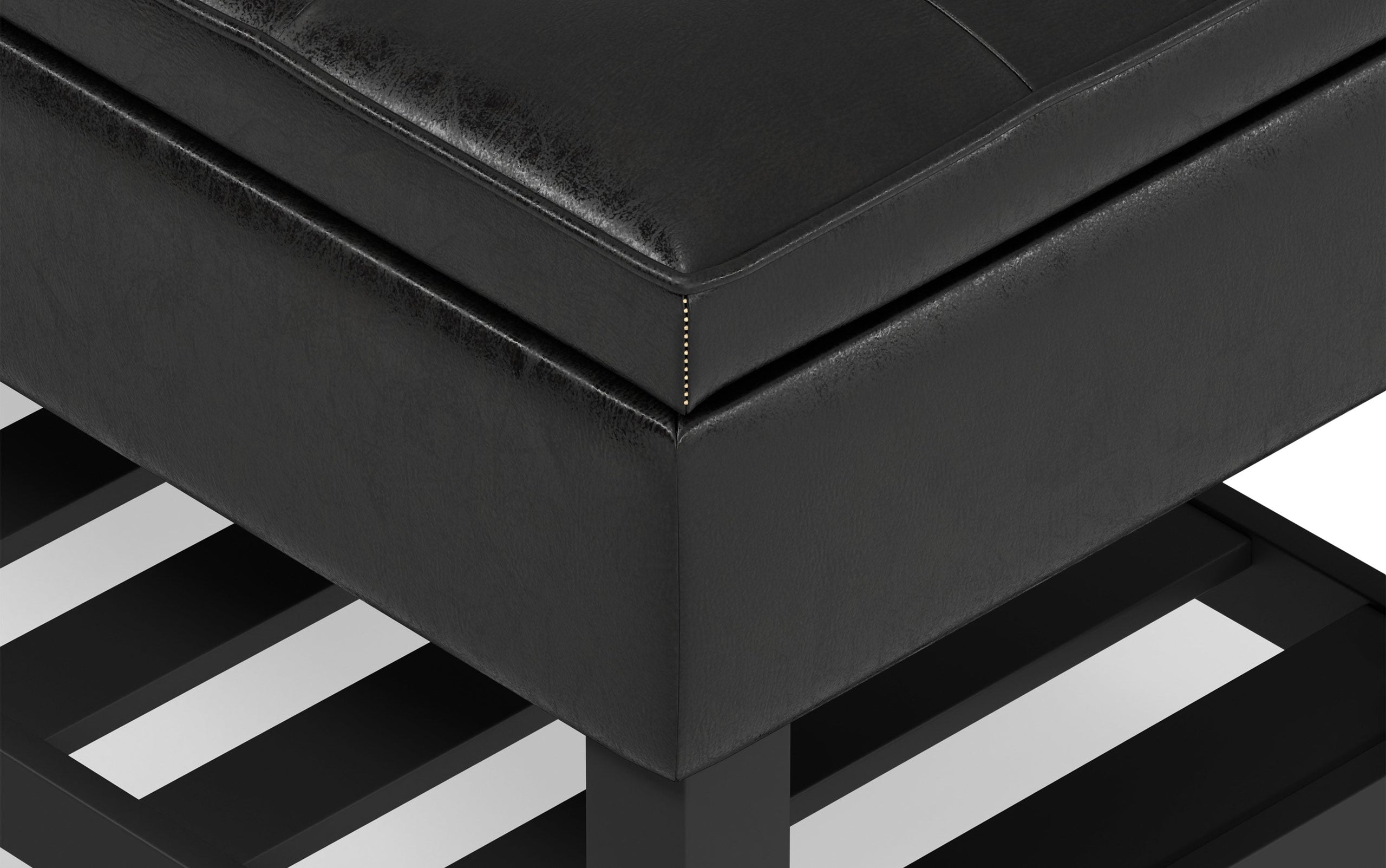 Distressed Black Distressed Vegan Leather | Cosmopolitan Entryway Storage Ottoman
