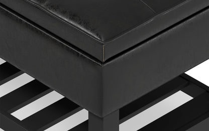 Distressed Black Distressed Vegan Leather | Cosmopolitan Entryway Storage Ottoman