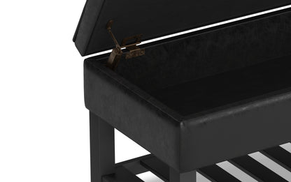 Distressed Black Distressed Vegan Leather | Cosmopolitan Entryway Storage Ottoman